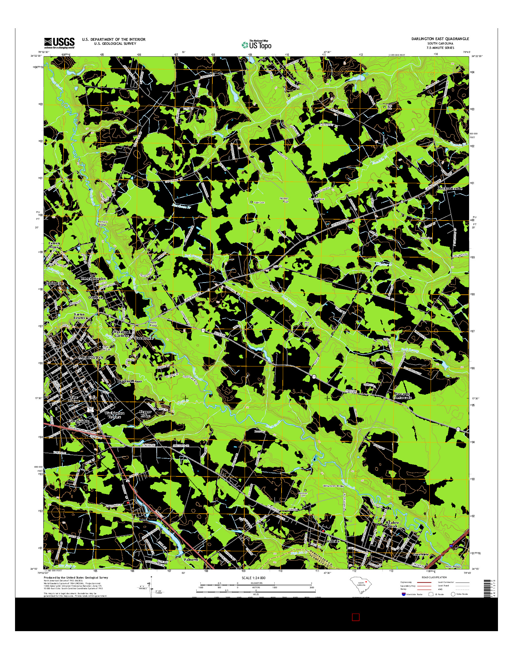USGS US TOPO 7.5-MINUTE MAP FOR DARLINGTON EAST, SC 2014