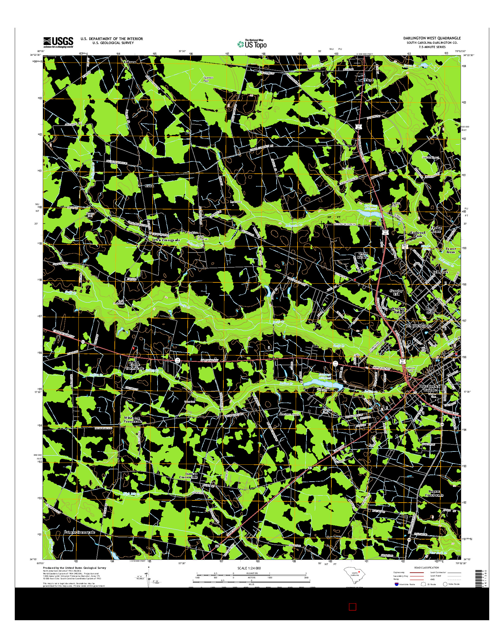 USGS US TOPO 7.5-MINUTE MAP FOR DARLINGTON WEST, SC 2014