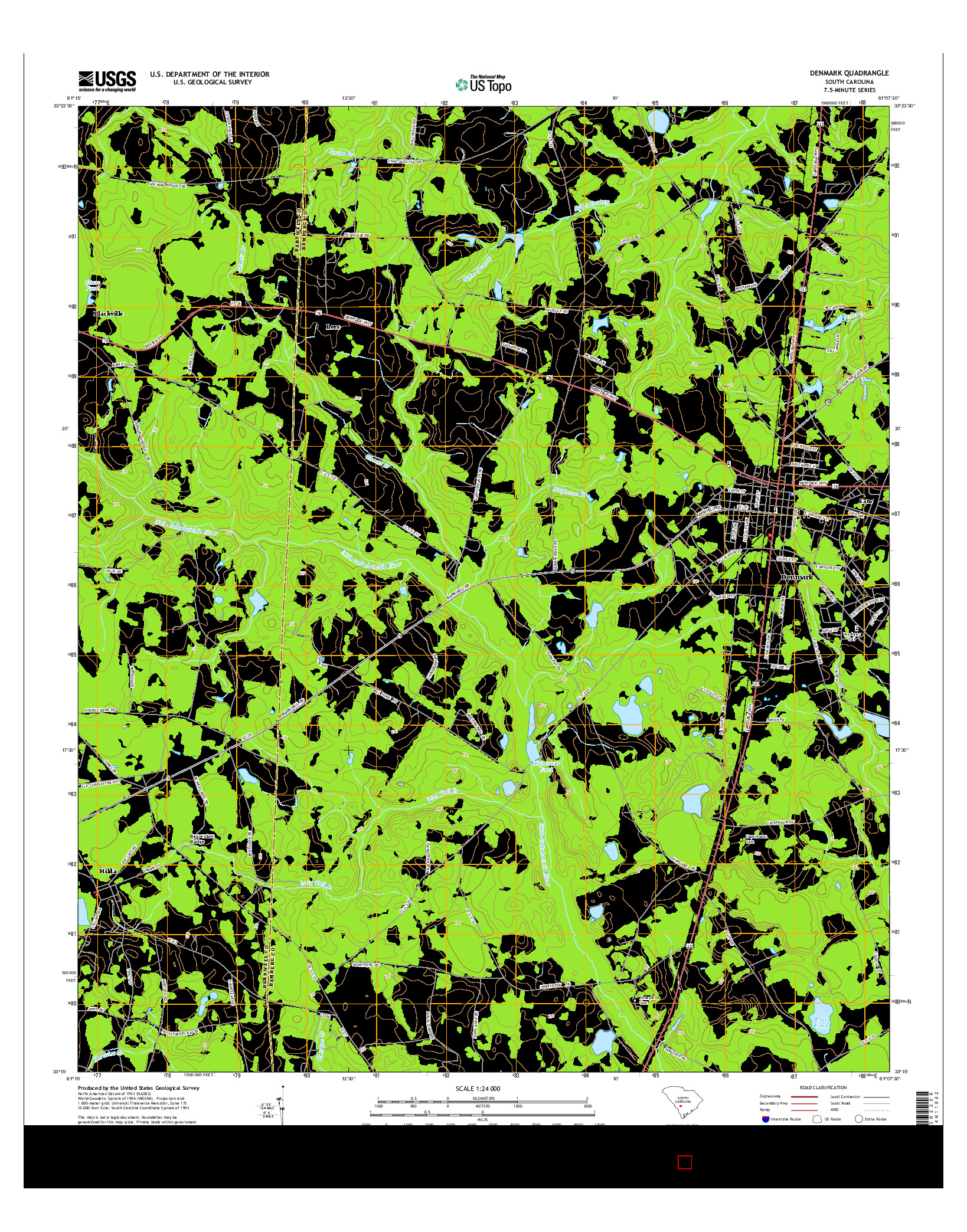 USGS US TOPO 7.5-MINUTE MAP FOR DENMARK, SC 2014