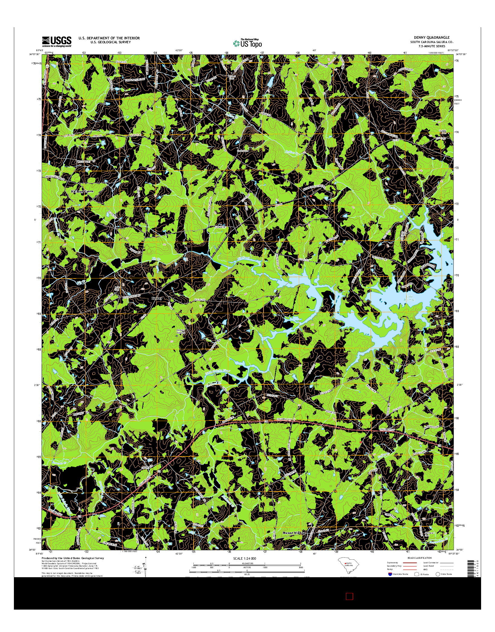 USGS US TOPO 7.5-MINUTE MAP FOR DENNY, SC 2014