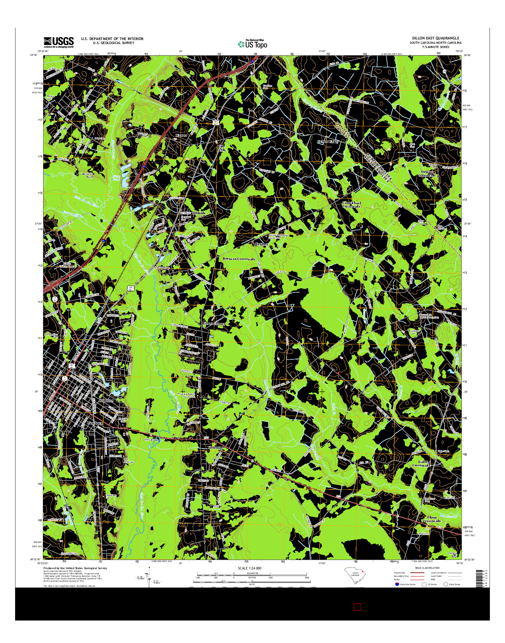 USGS US TOPO 7.5-MINUTE MAP FOR DILLON EAST, SC-NC 2014