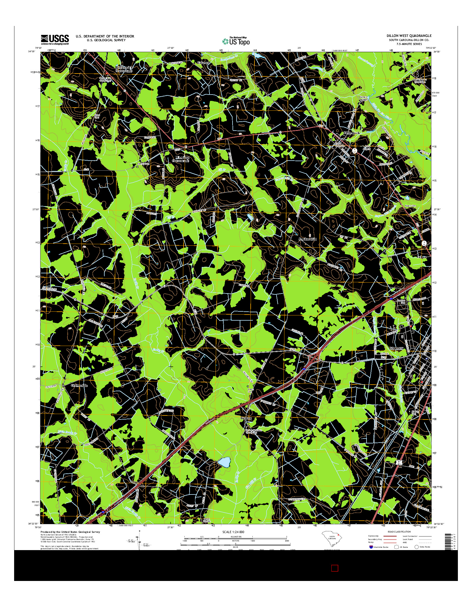 USGS US TOPO 7.5-MINUTE MAP FOR DILLON WEST, SC 2014