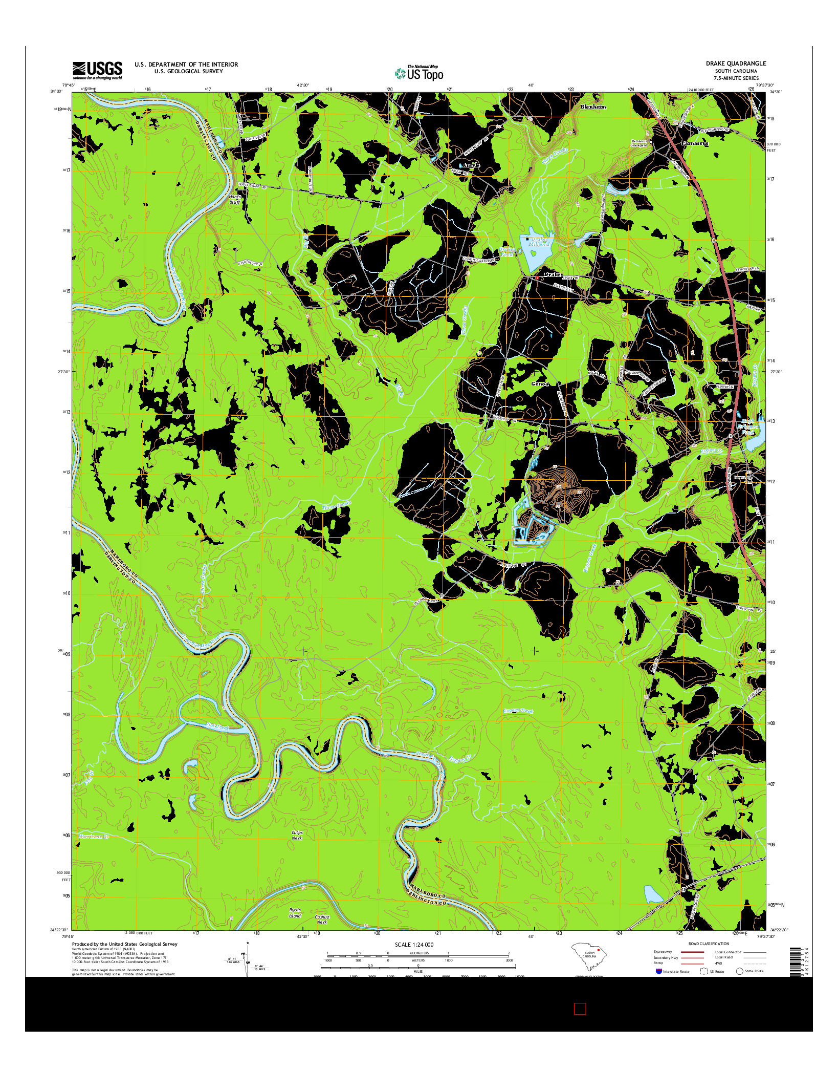 USGS US TOPO 7.5-MINUTE MAP FOR DRAKE, SC 2014