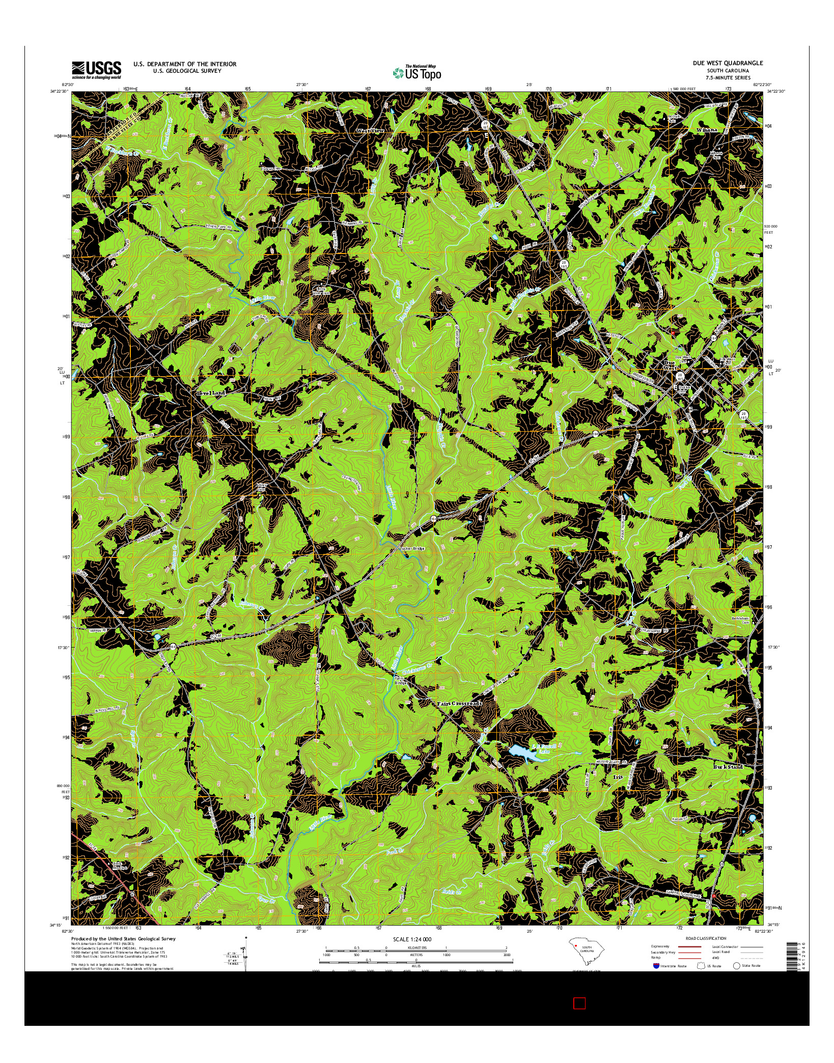 USGS US TOPO 7.5-MINUTE MAP FOR DUE WEST, SC 2014