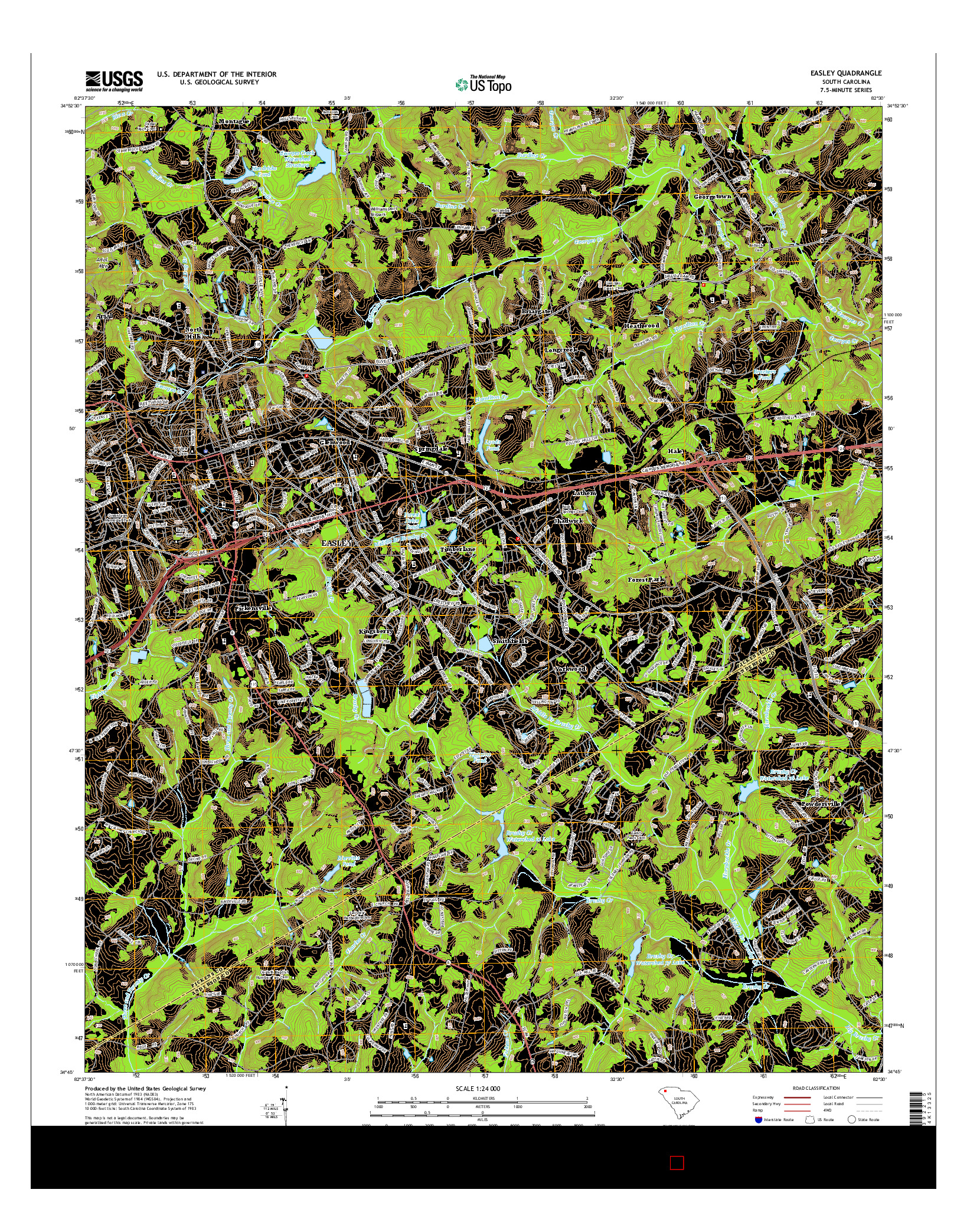 USGS US TOPO 7.5-MINUTE MAP FOR EASLEY, SC 2014