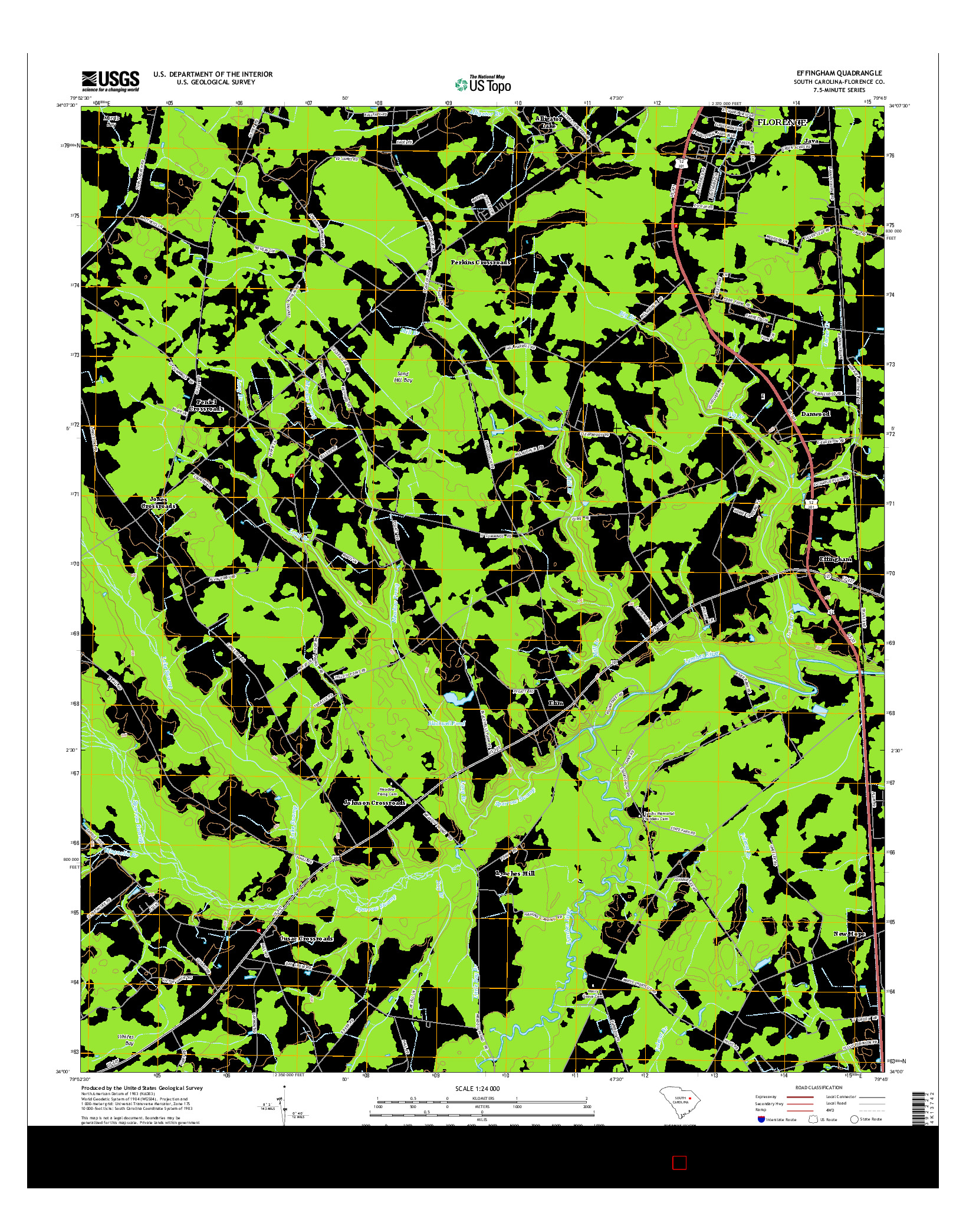 USGS US TOPO 7.5-MINUTE MAP FOR EFFINGHAM, SC 2014