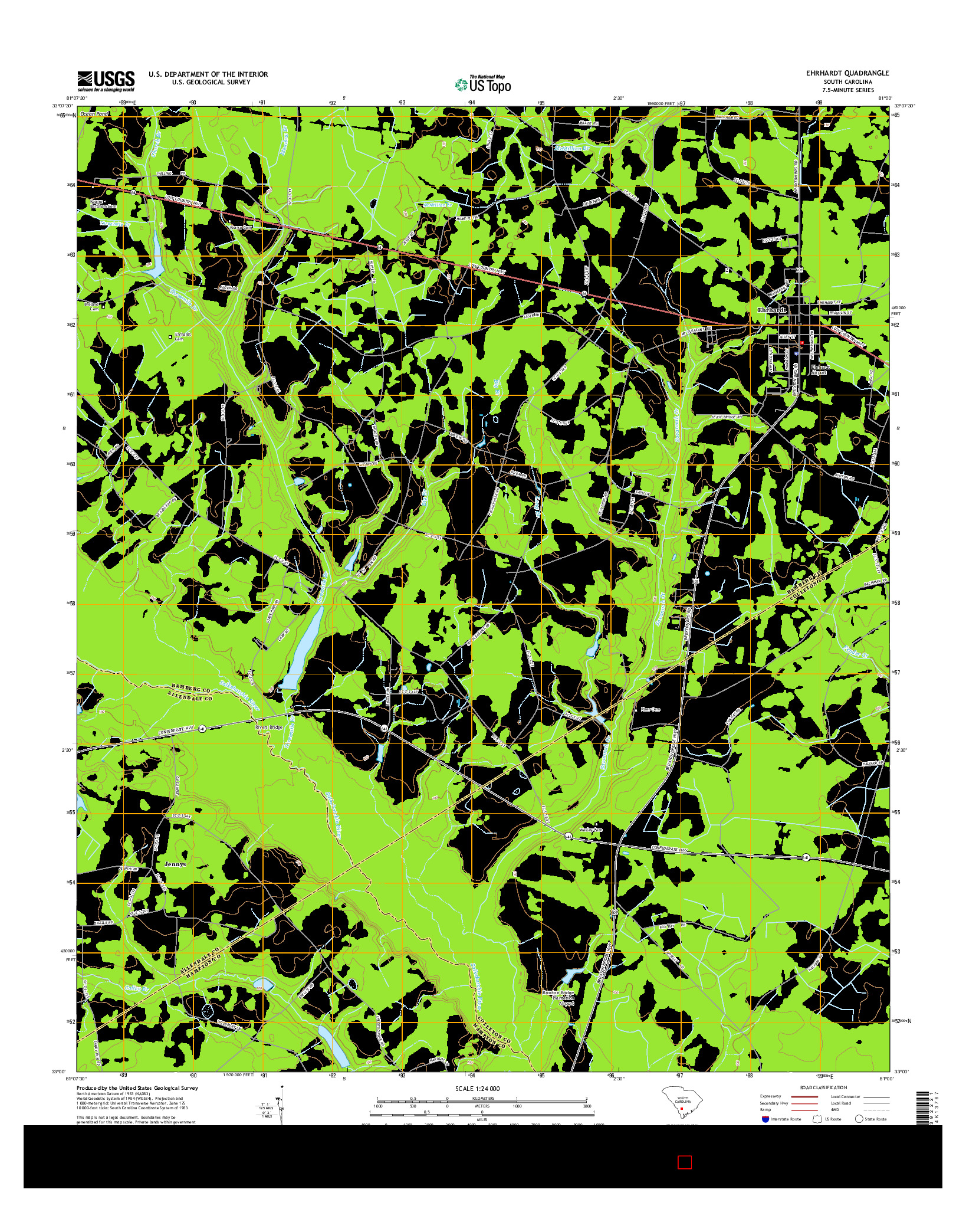 USGS US TOPO 7.5-MINUTE MAP FOR EHRHARDT, SC 2014