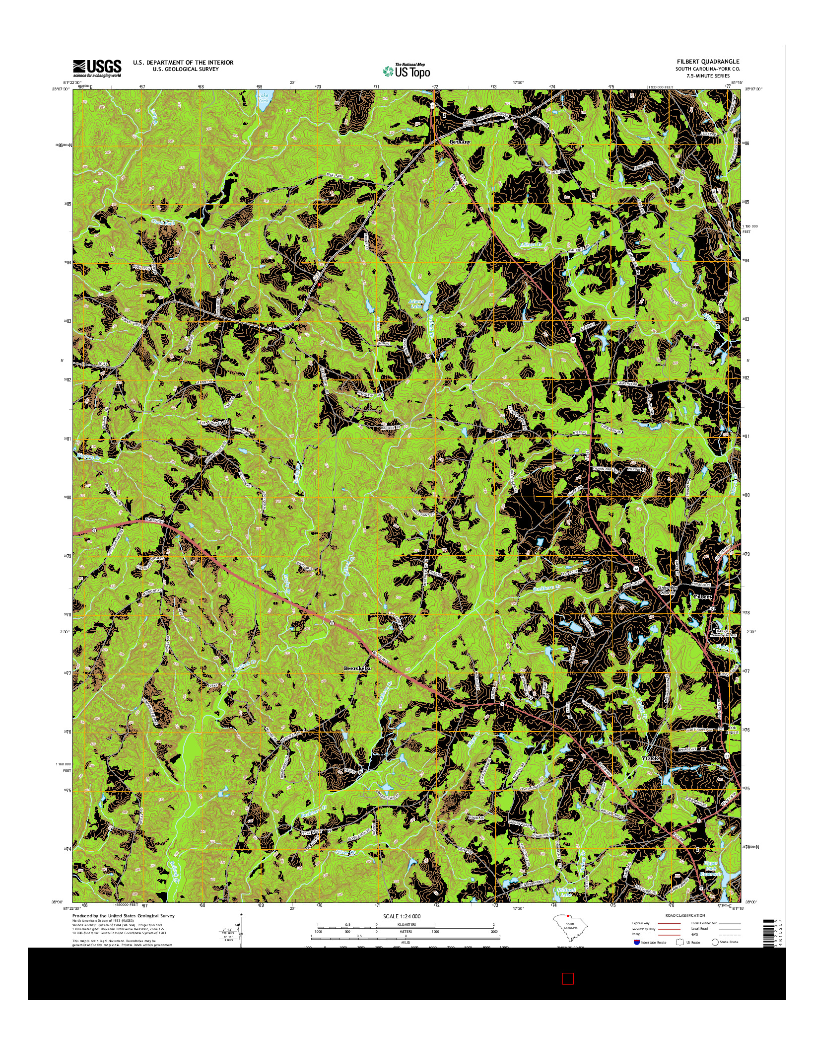 USGS US TOPO 7.5-MINUTE MAP FOR FILBERT, SC 2014