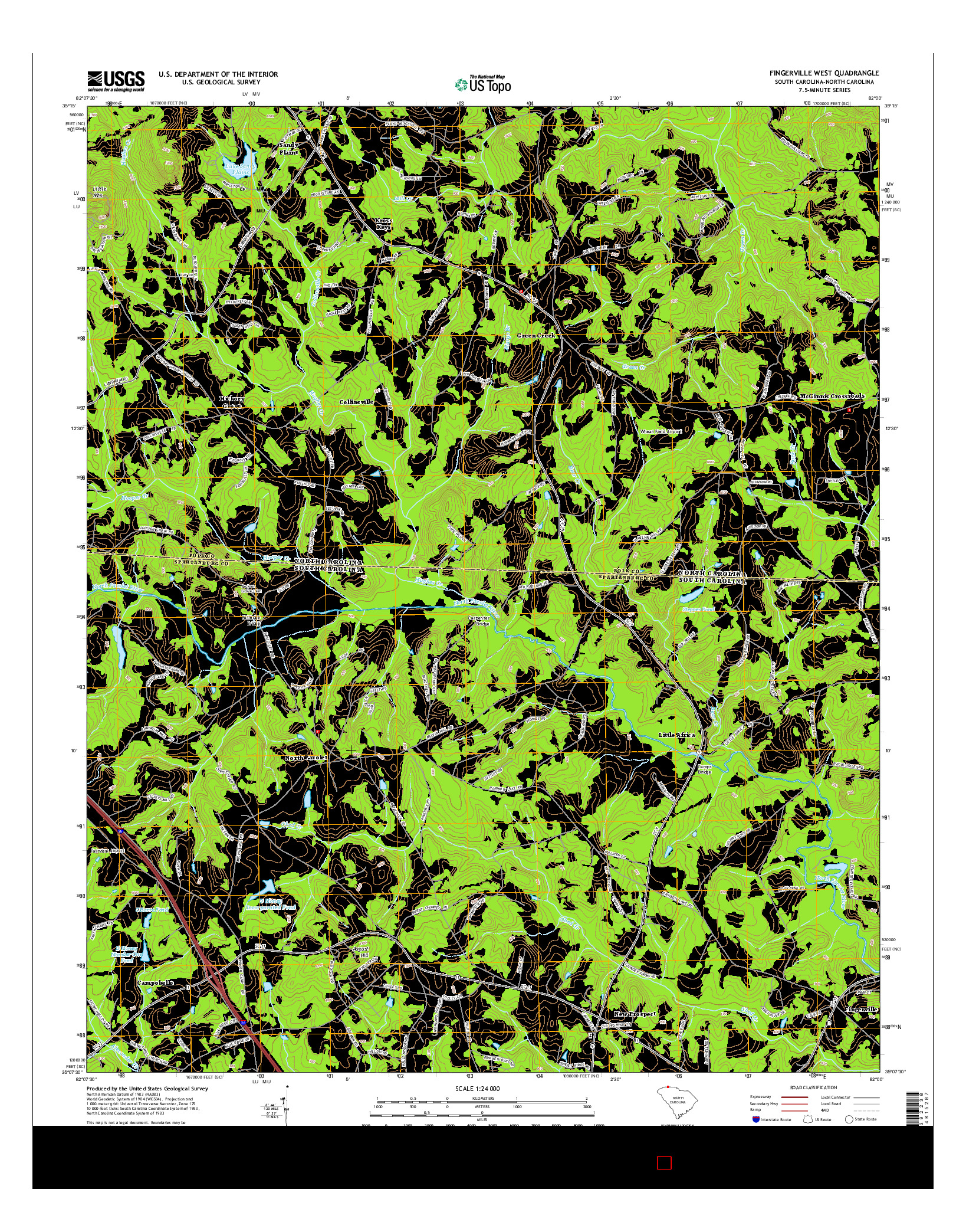 USGS US TOPO 7.5-MINUTE MAP FOR FINGERVILLE WEST, SC-NC 2014