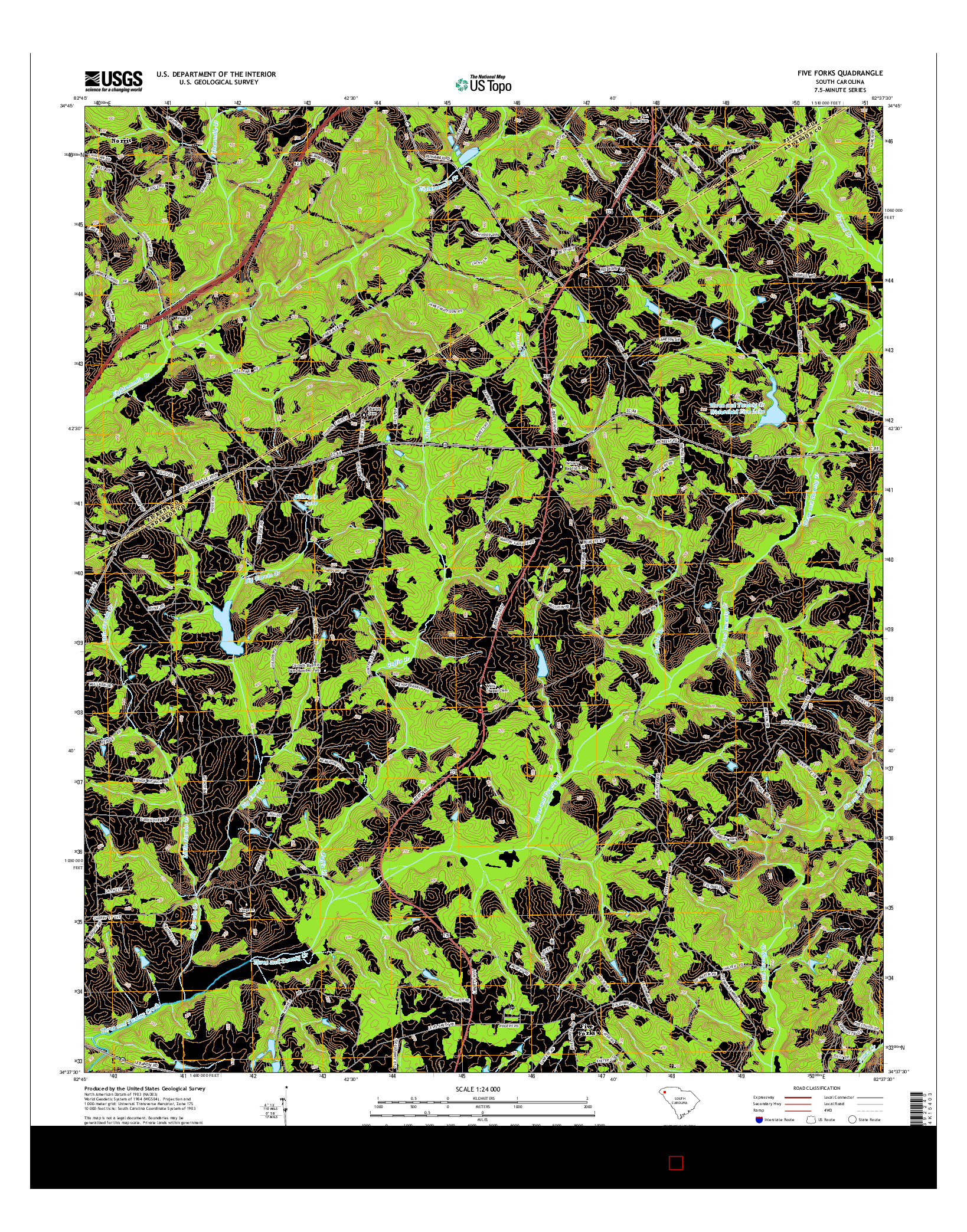 USGS US TOPO 7.5-MINUTE MAP FOR FIVE FORKS, SC 2014
