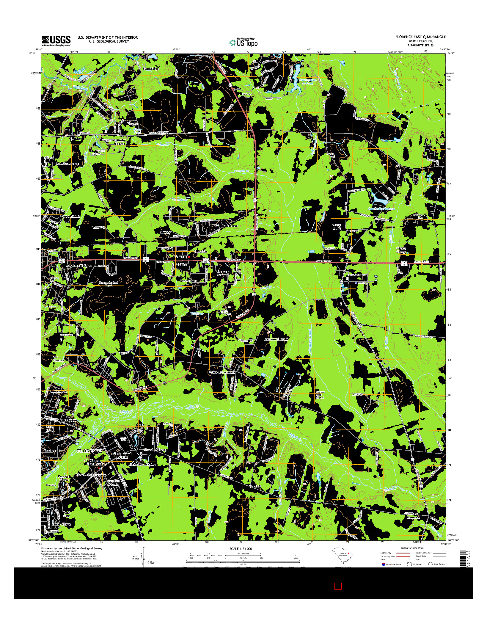 USGS US TOPO 7.5-MINUTE MAP FOR FLORENCE EAST, SC 2014