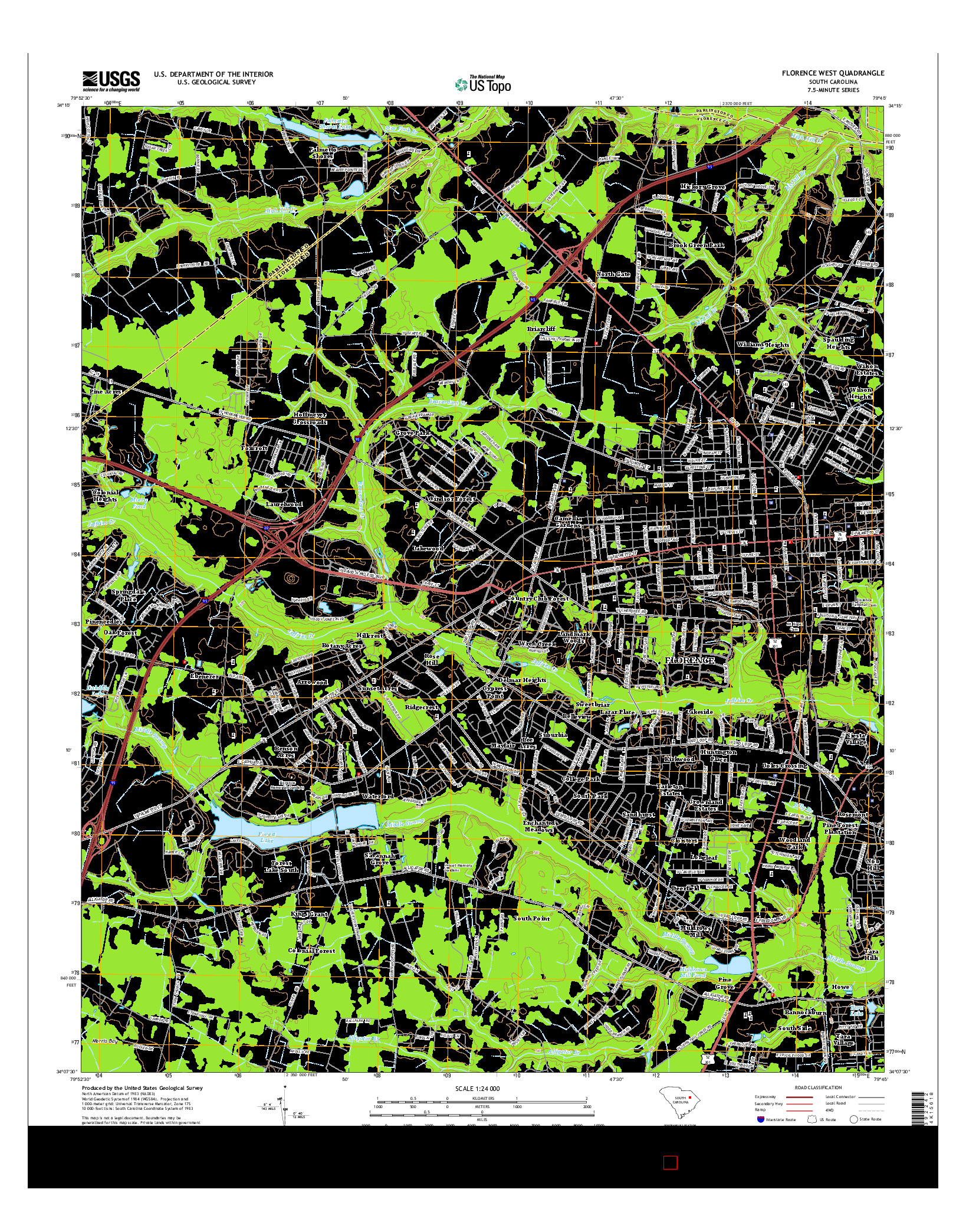 USGS US TOPO 7.5-MINUTE MAP FOR FLORENCE WEST, SC 2014