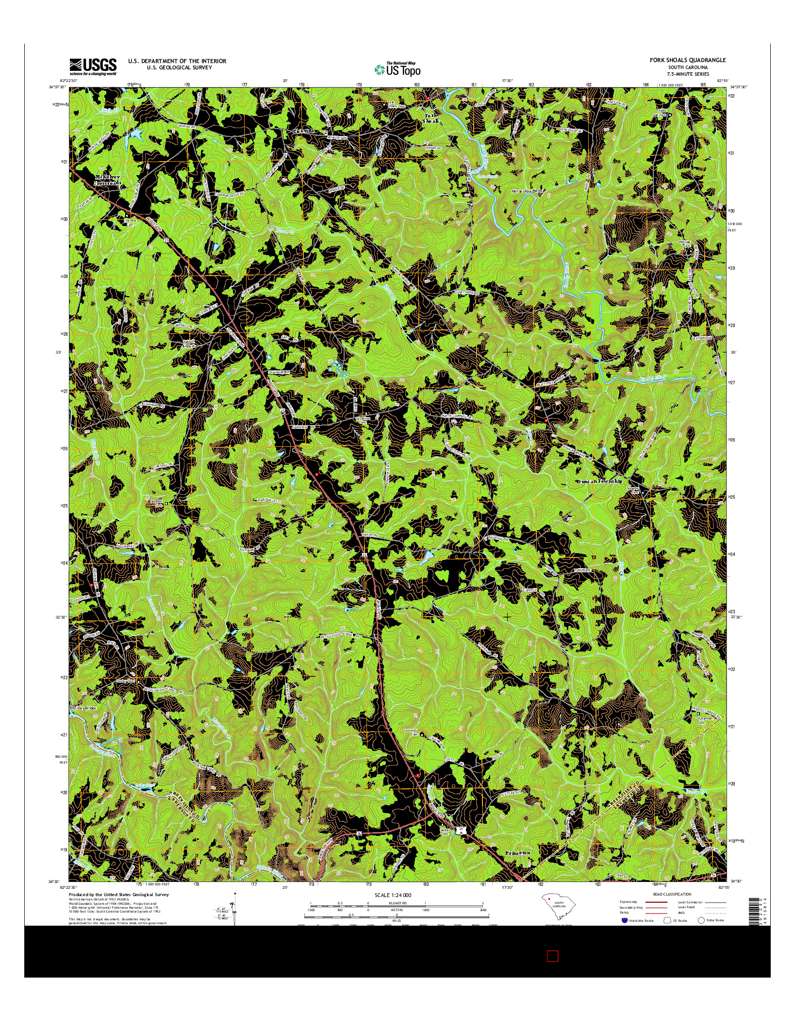 USGS US TOPO 7.5-MINUTE MAP FOR FORK SHOALS, SC 2014