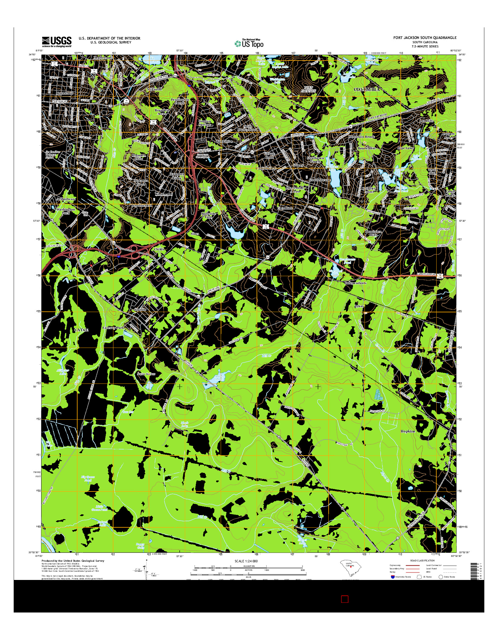 USGS US TOPO 7.5-MINUTE MAP FOR FORT JACKSON SOUTH, SC 2014