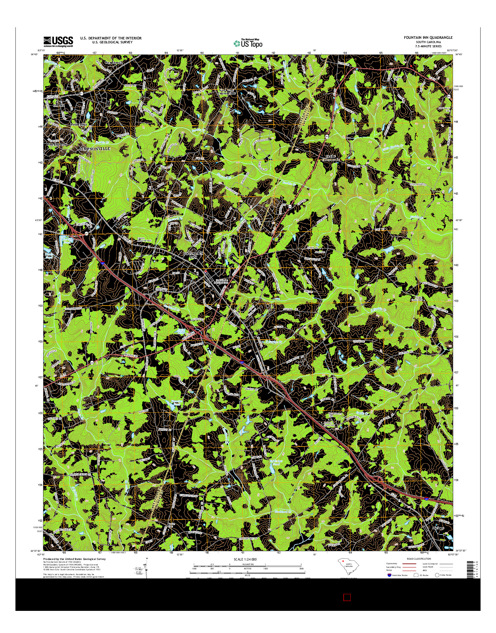 USGS US TOPO 7.5-MINUTE MAP FOR FOUNTAIN INN, SC 2014