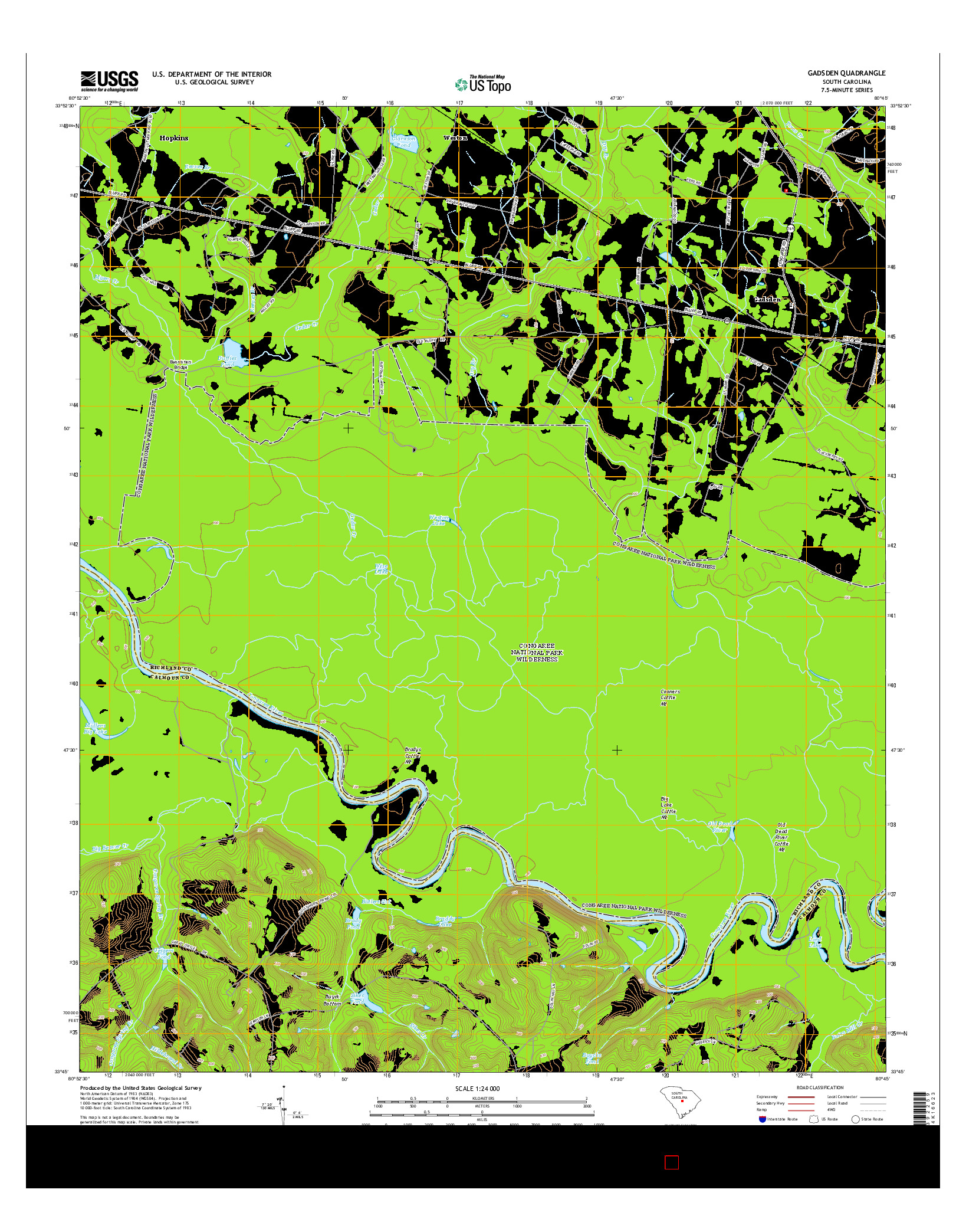 USGS US TOPO 7.5-MINUTE MAP FOR GADSDEN, SC 2014