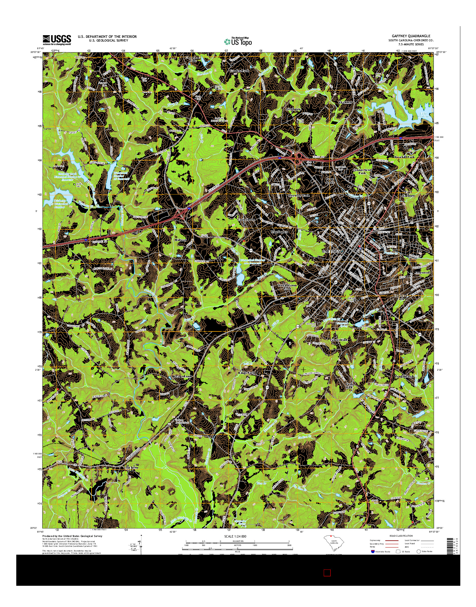 USGS US TOPO 7.5-MINUTE MAP FOR GAFFNEY, SC 2014