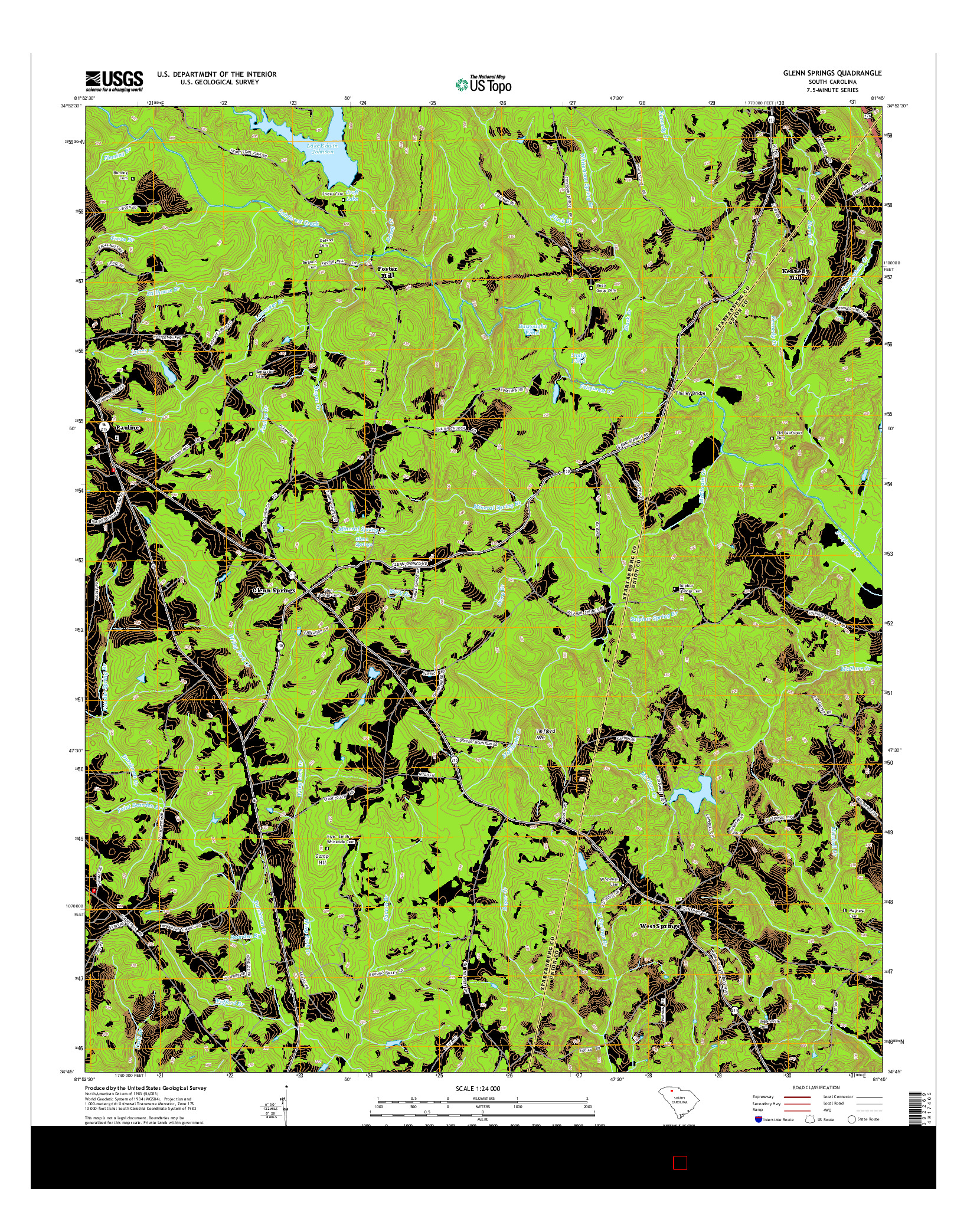 USGS US TOPO 7.5-MINUTE MAP FOR GLENN SPRINGS, SC 2014