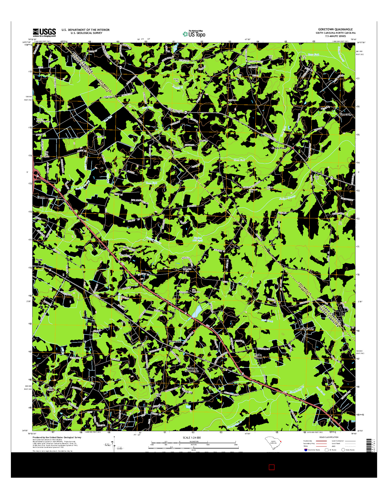 USGS US TOPO 7.5-MINUTE MAP FOR GORETOWN, SC-NC 2014