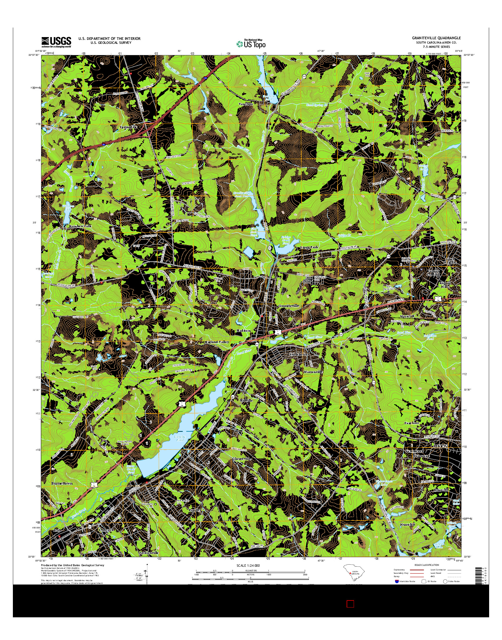 USGS US TOPO 7.5-MINUTE MAP FOR GRANITEVILLE, SC 2014