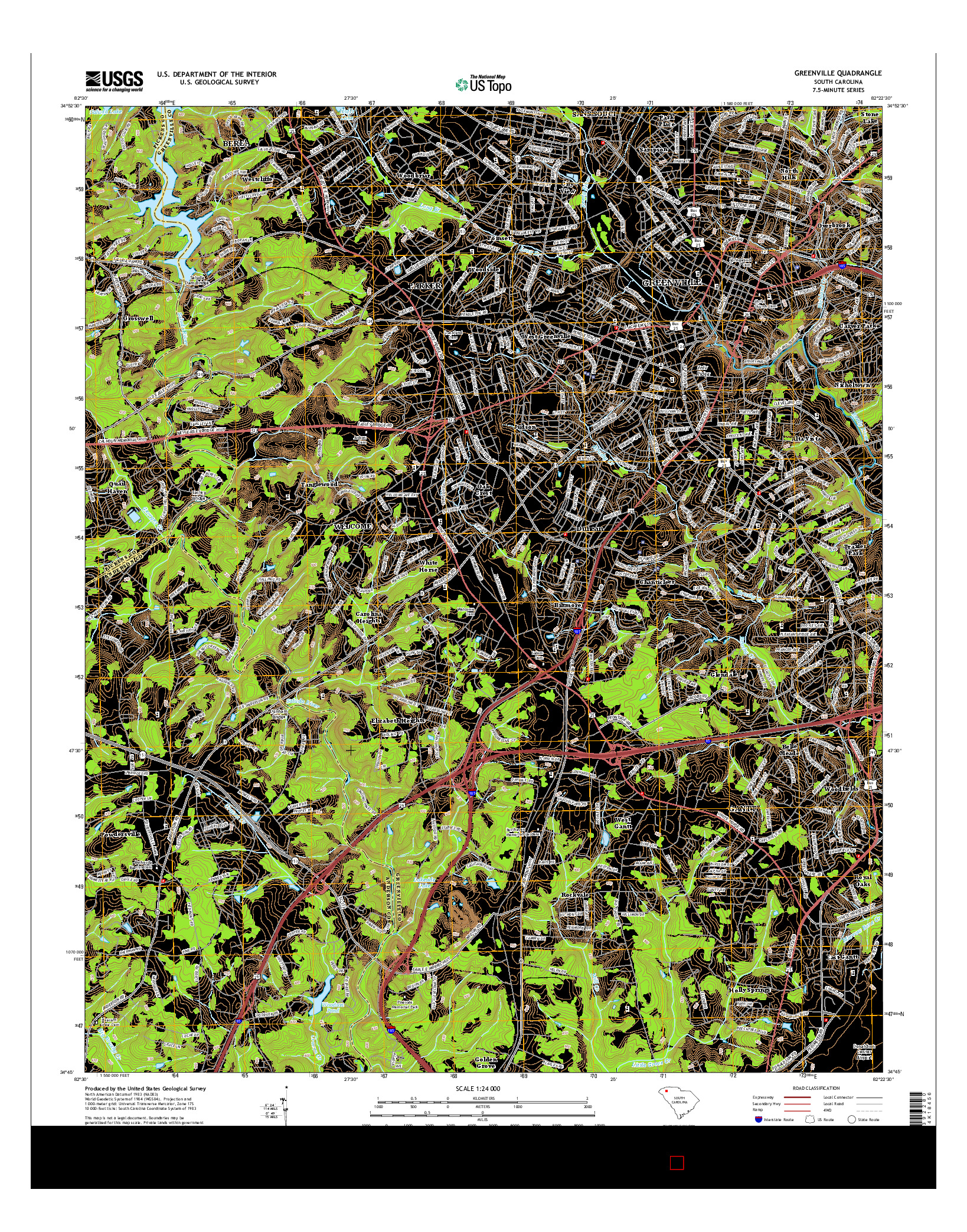 USGS US TOPO 7.5-MINUTE MAP FOR GREENVILLE, SC 2014