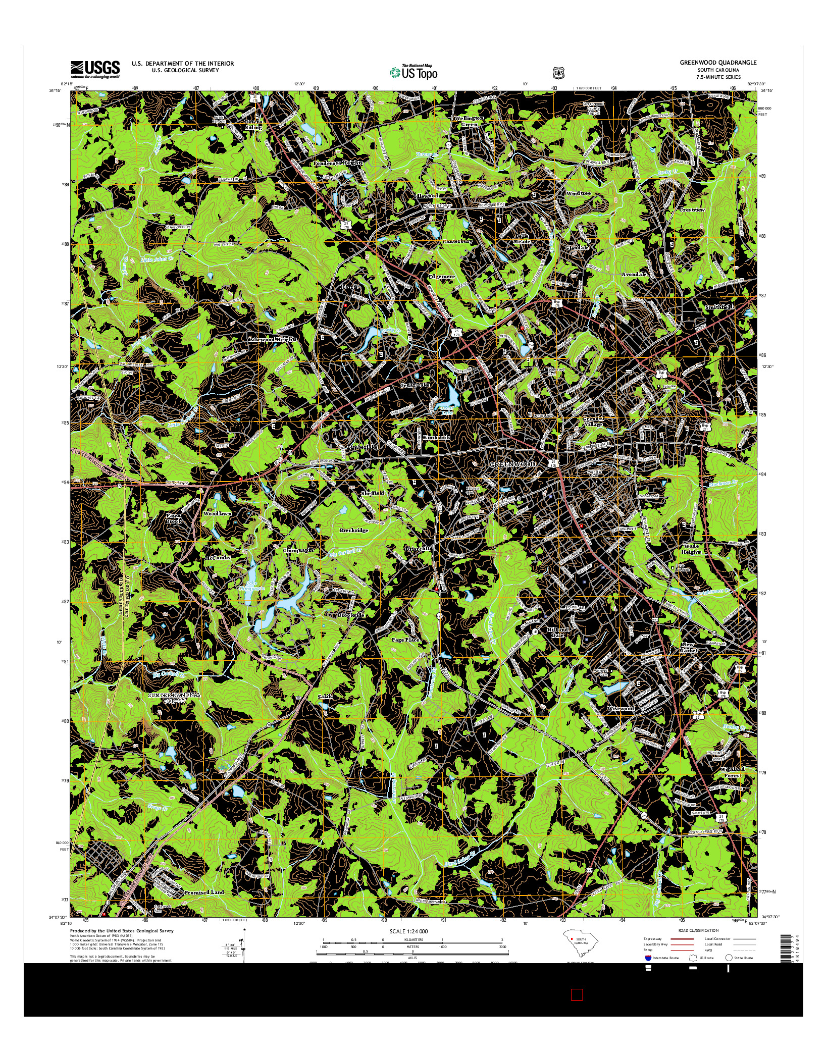 USGS US TOPO 7.5-MINUTE MAP FOR GREENWOOD, SC 2014