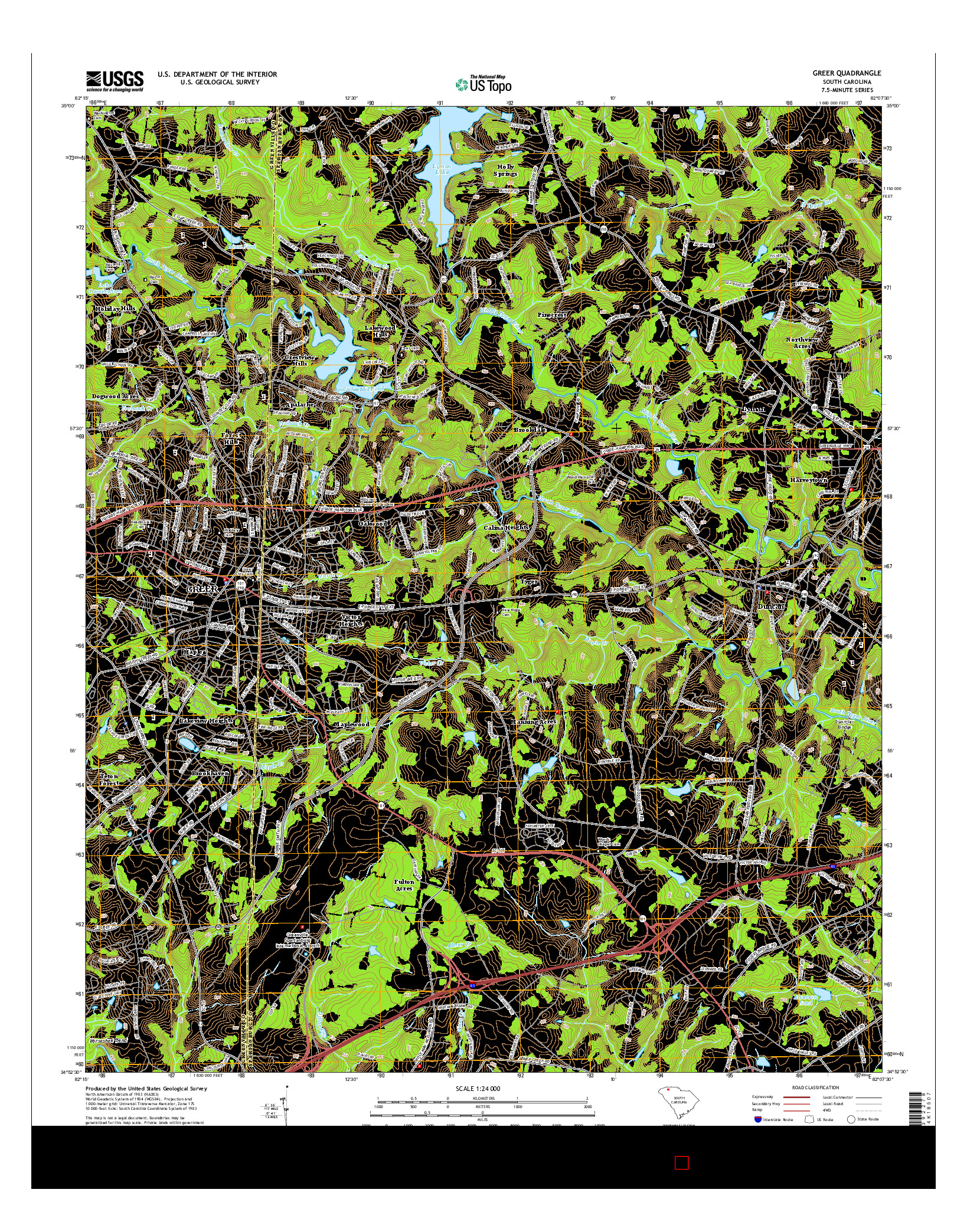 USGS US TOPO 7.5-MINUTE MAP FOR GREER, SC 2014