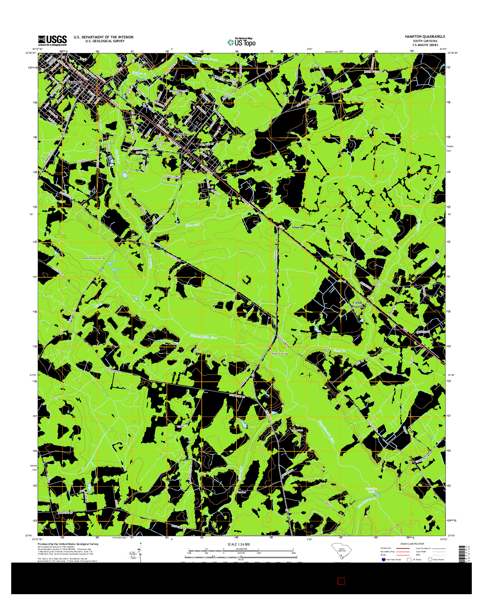 USGS US TOPO 7.5-MINUTE MAP FOR HAMPTON, SC 2014