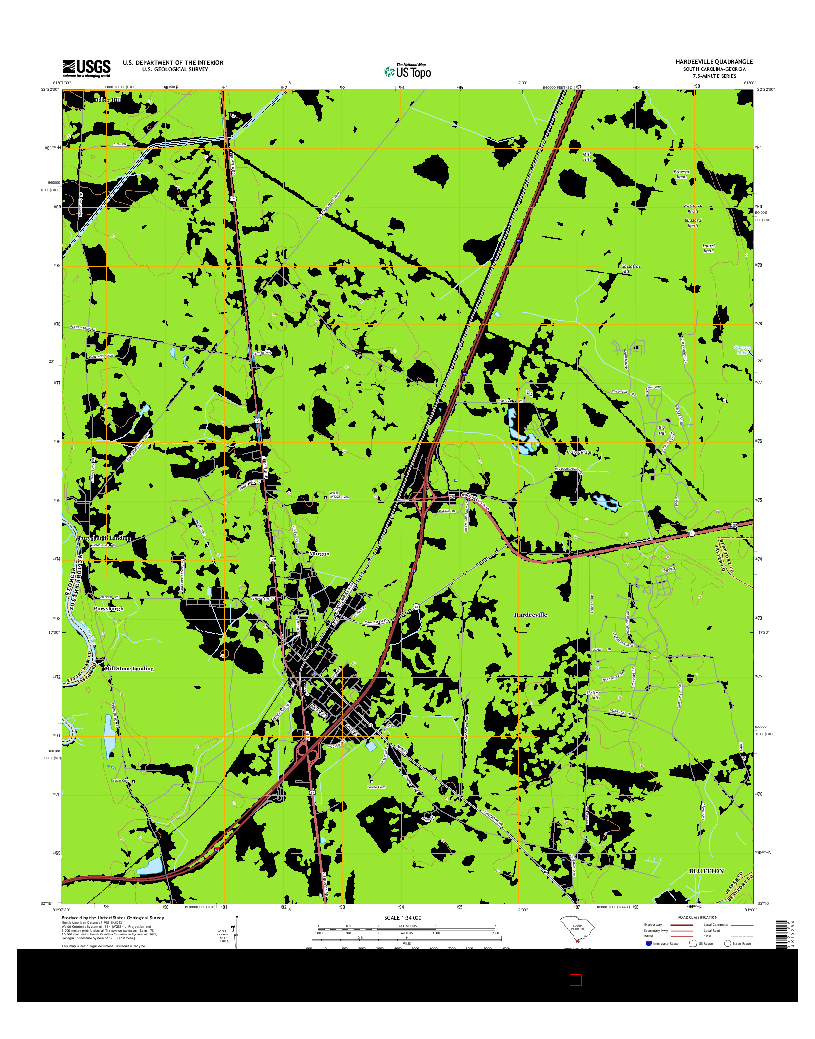 USGS US TOPO 7.5-MINUTE MAP FOR HARDEEVILLE, SC-GA 2014