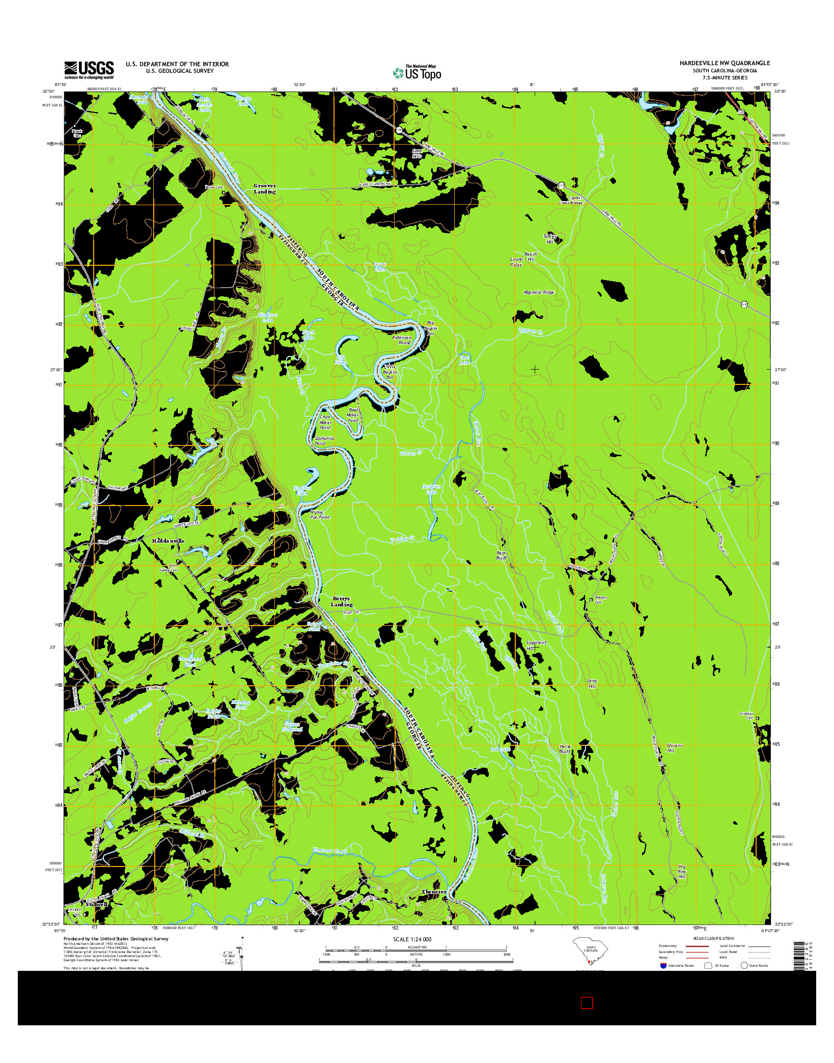 USGS US TOPO 7.5-MINUTE MAP FOR HARDEEVILLE NW, SC-GA 2014