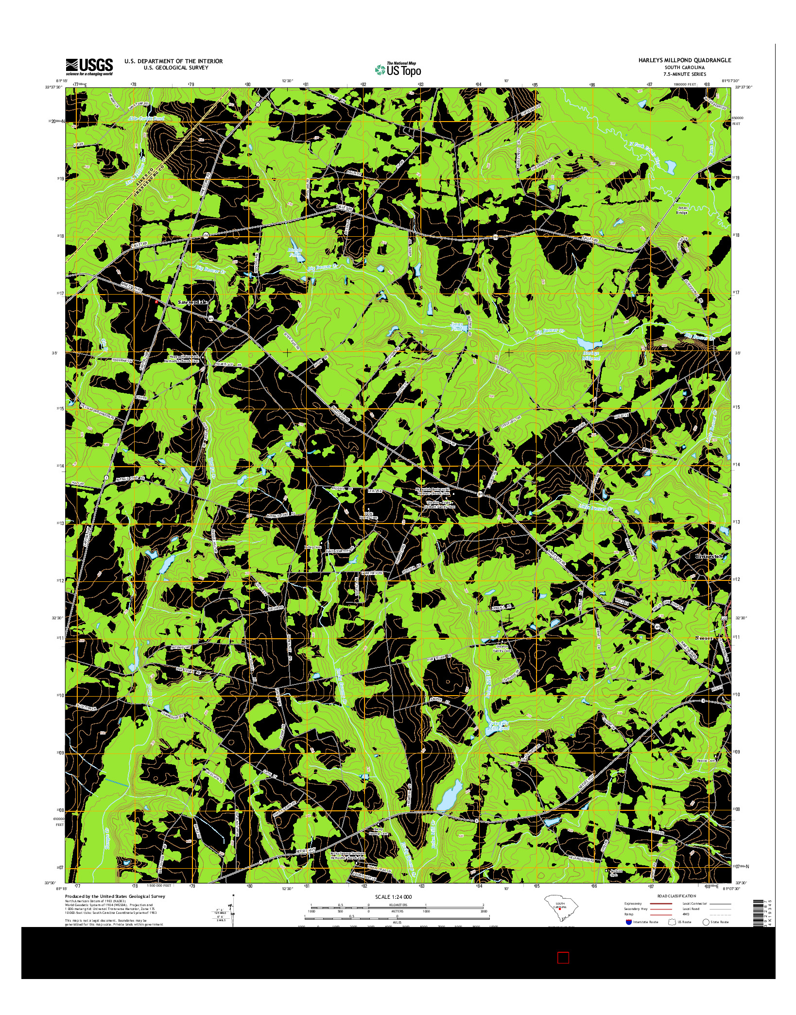 USGS US TOPO 7.5-MINUTE MAP FOR HARLEYS MILLPOND, SC 2014