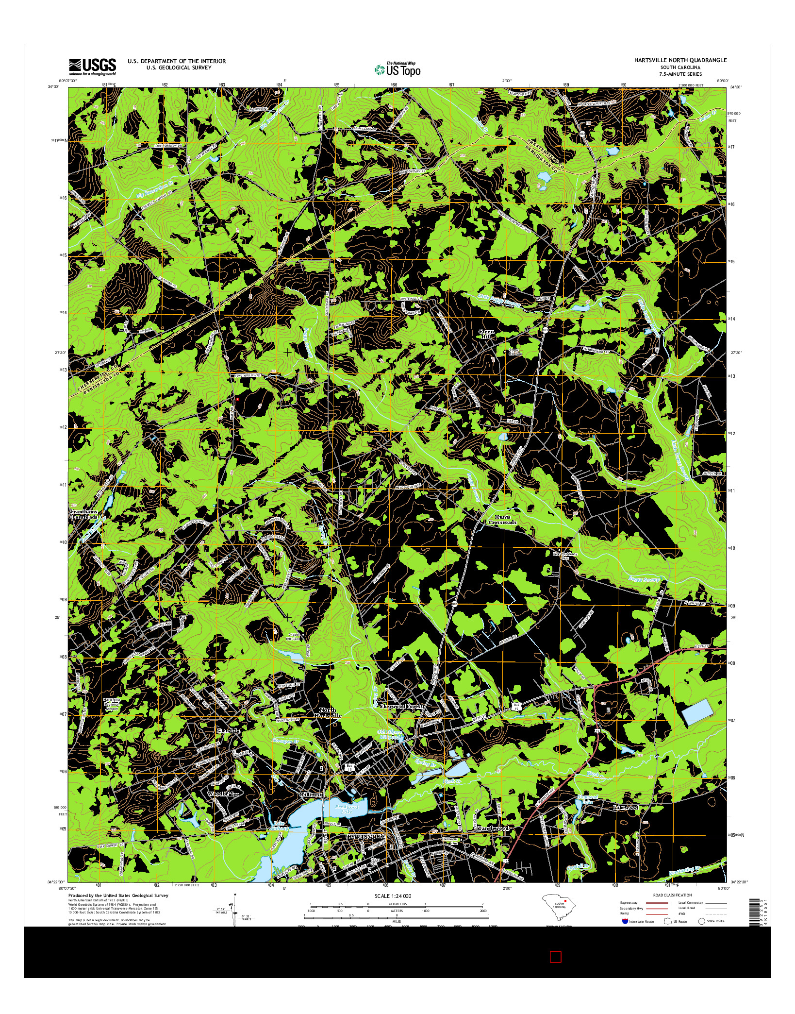 USGS US TOPO 7.5-MINUTE MAP FOR HARTSVILLE NORTH, SC 2014