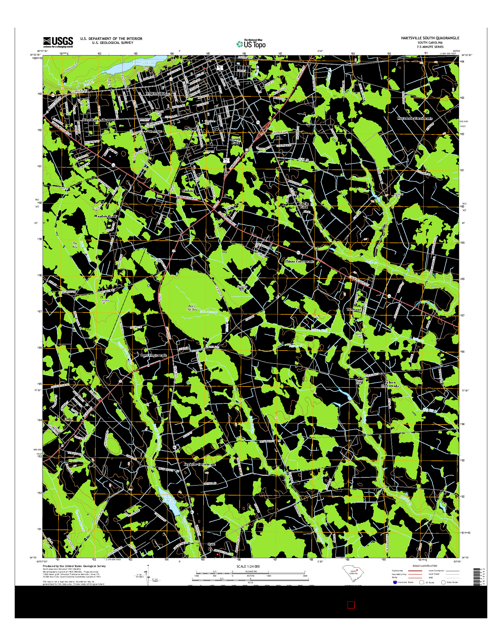 USGS US TOPO 7.5-MINUTE MAP FOR HARTSVILLE SOUTH, SC 2014