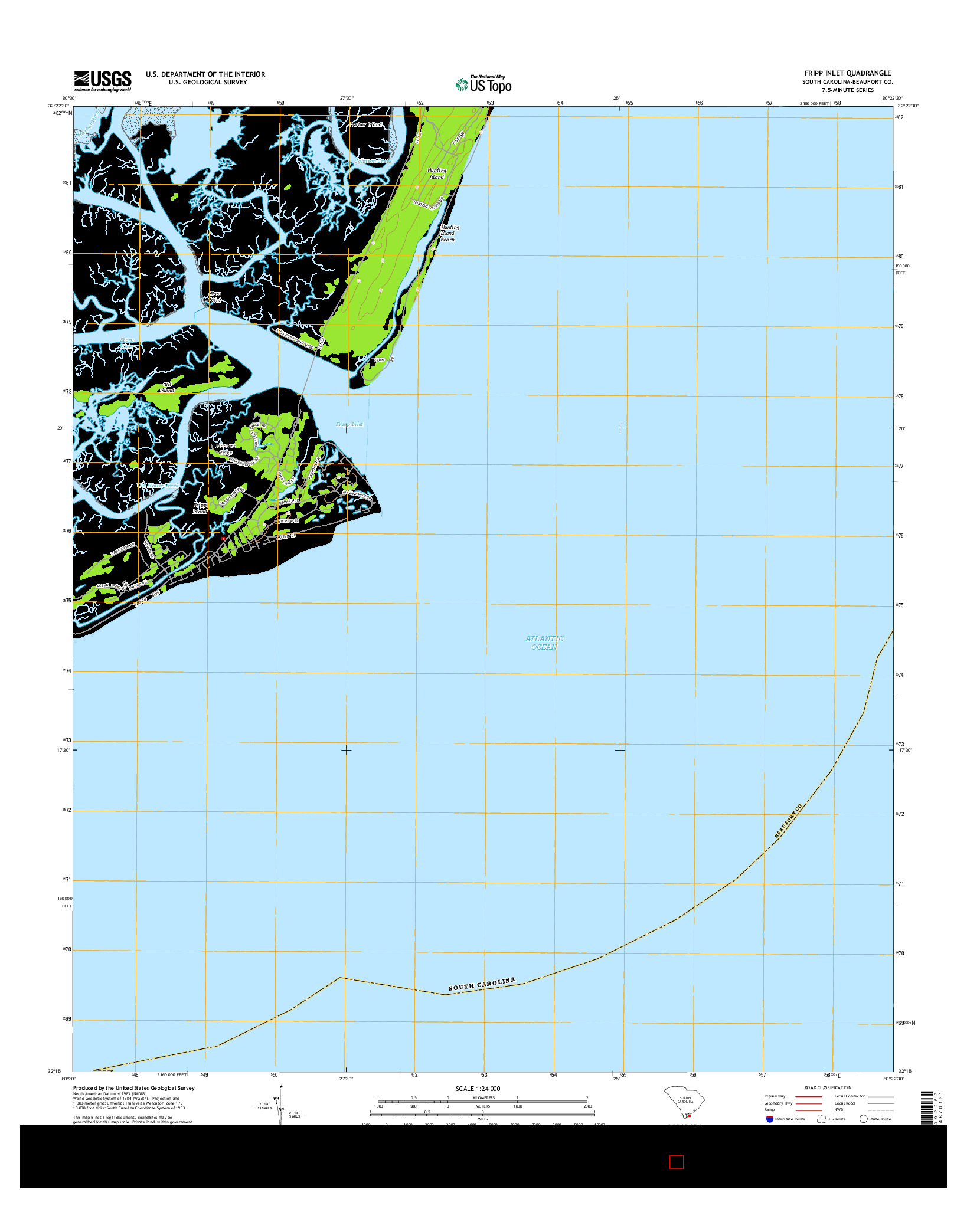 USGS US TOPO 7.5-MINUTE MAP FOR FRIPP INLET, SC 2014