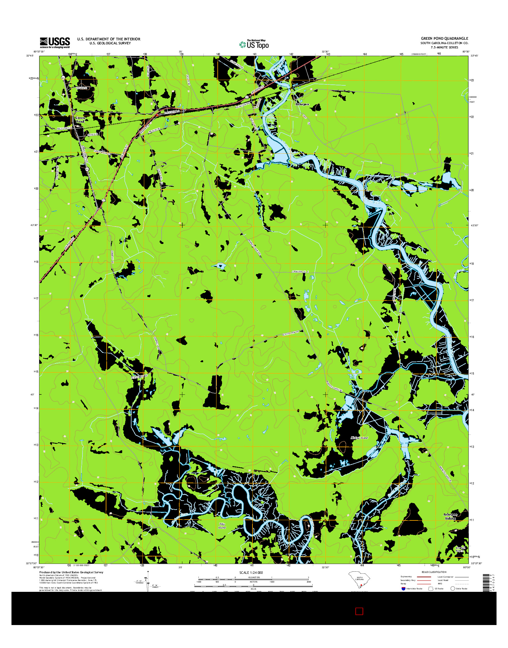 USGS US TOPO 7.5-MINUTE MAP FOR GREEN POND, SC 2014