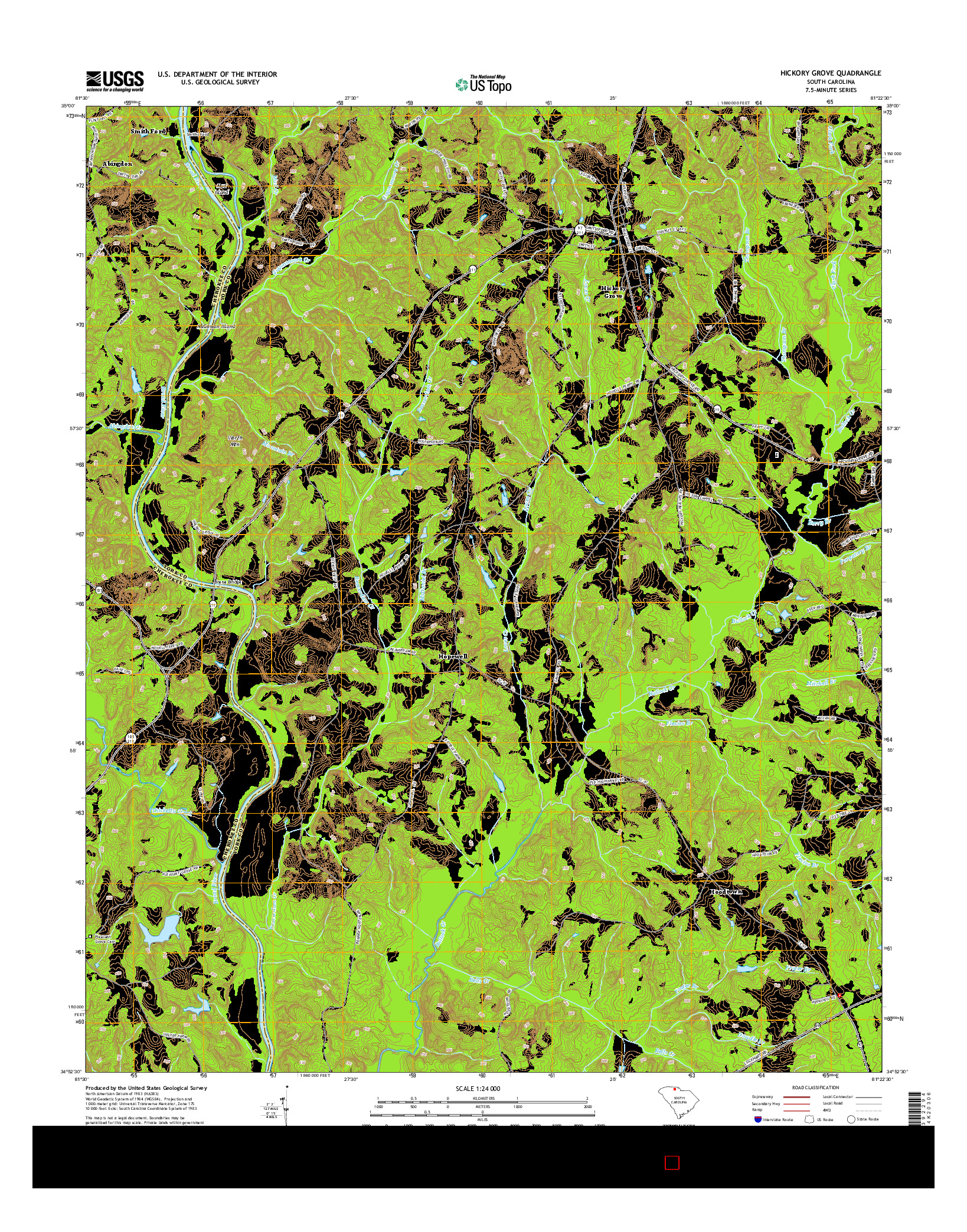 USGS US TOPO 7.5-MINUTE MAP FOR HICKORY GROVE, SC 2014