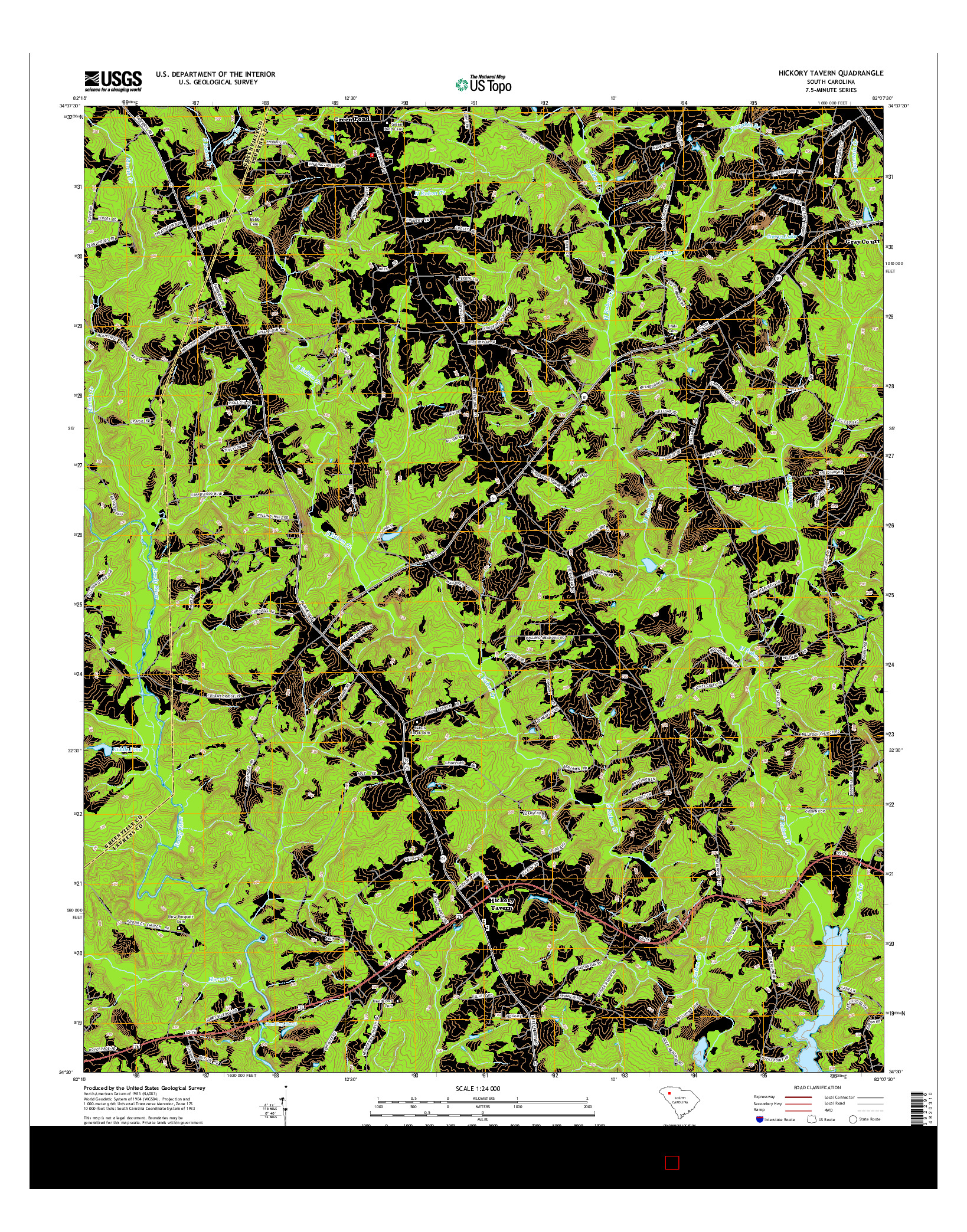 USGS US TOPO 7.5-MINUTE MAP FOR HICKORY TAVERN, SC 2014