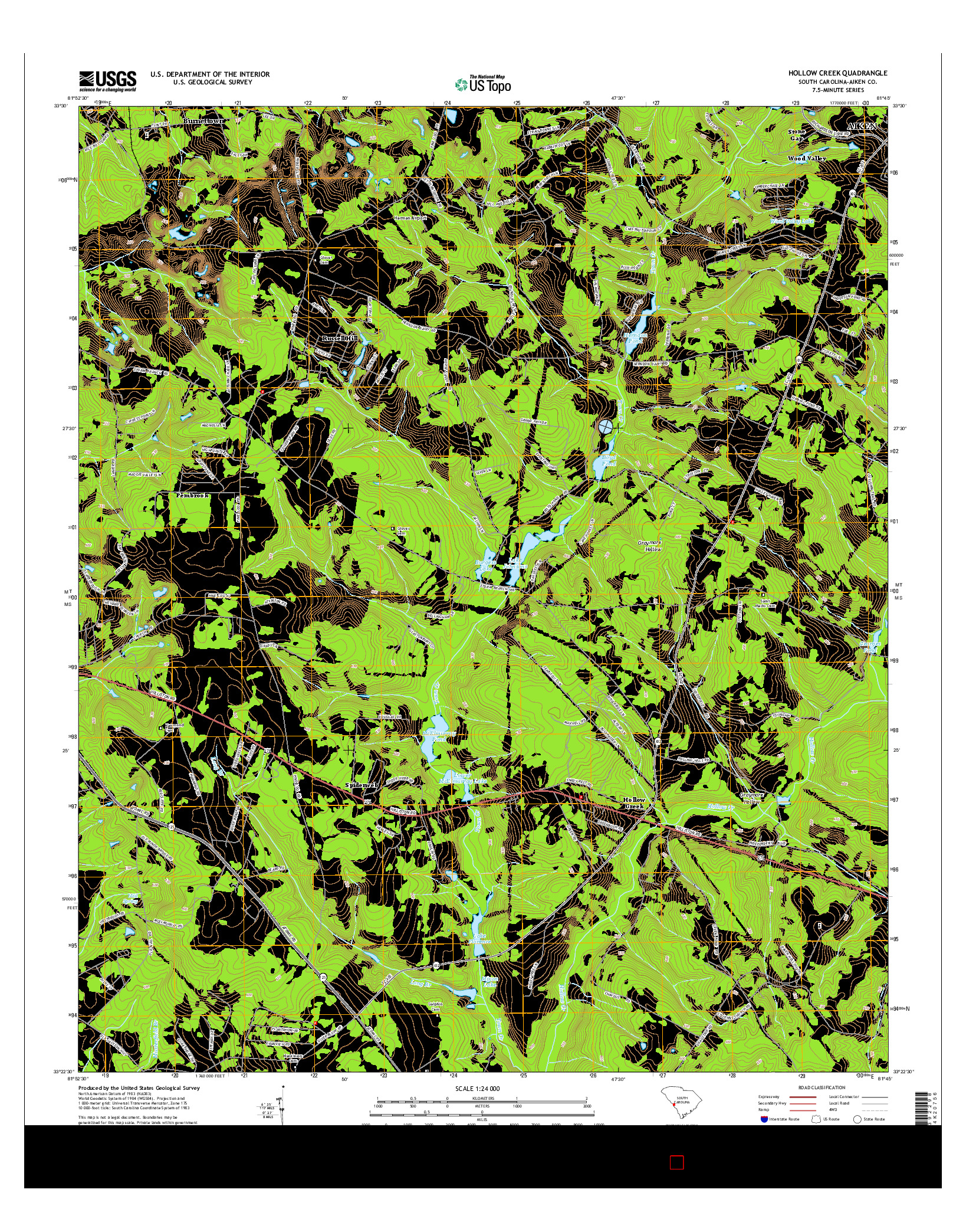 USGS US TOPO 7.5-MINUTE MAP FOR HOLLOW CREEK, SC 2014