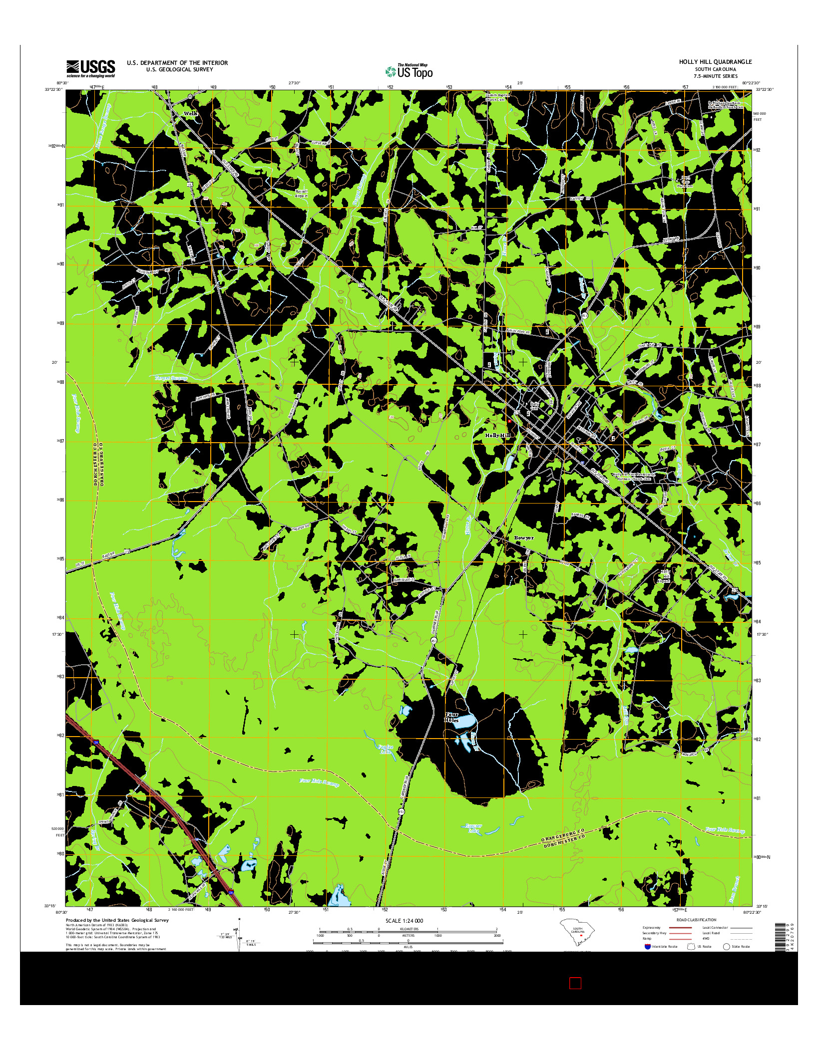 USGS US TOPO 7.5-MINUTE MAP FOR HOLLY HILL, SC 2014