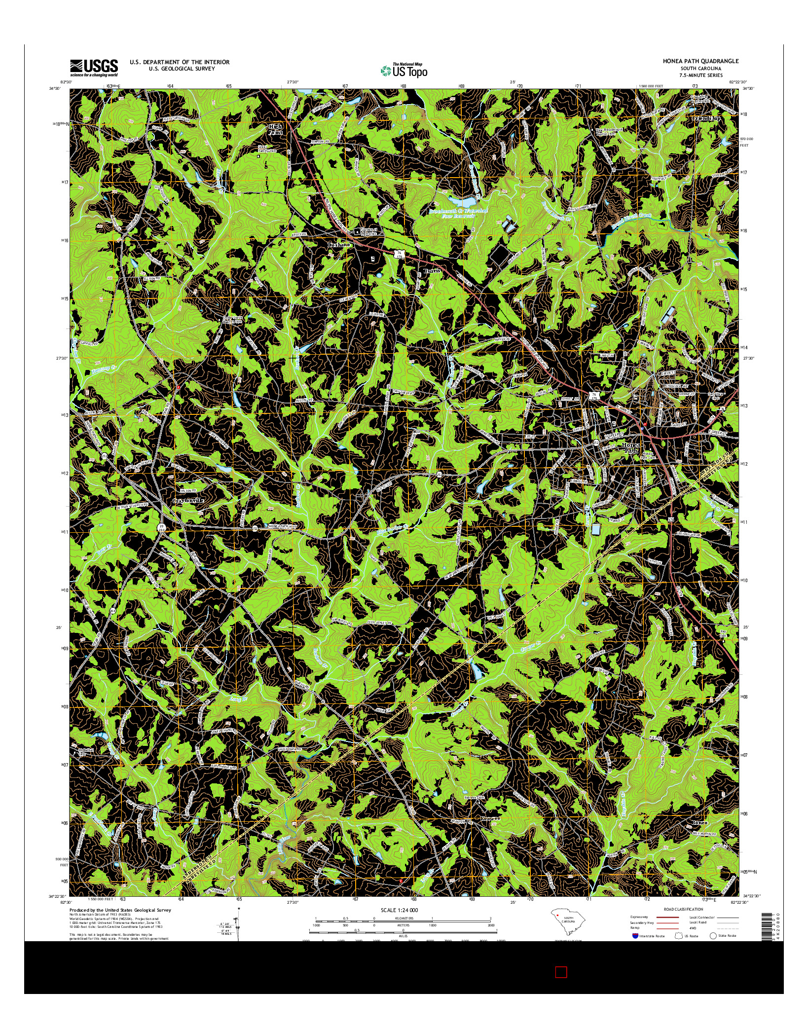 USGS US TOPO 7.5-MINUTE MAP FOR HONEA PATH, SC 2014