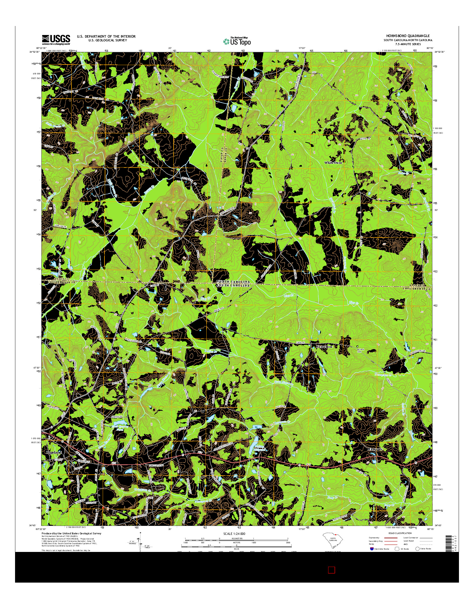 USGS US TOPO 7.5-MINUTE MAP FOR HORNSBORO, SC-NC 2014