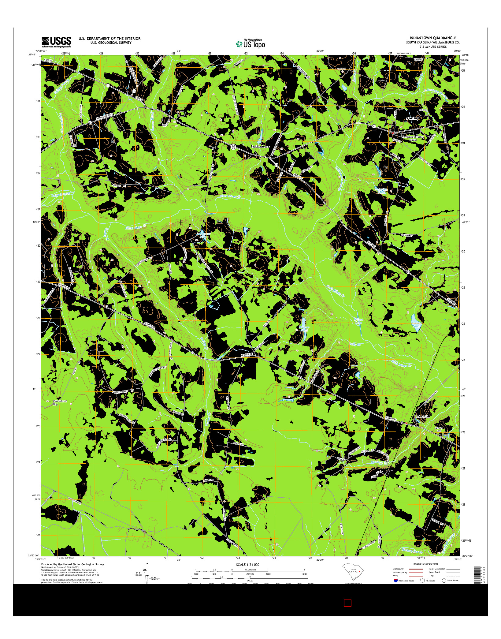 USGS US TOPO 7.5-MINUTE MAP FOR INDIANTOWN, SC 2014