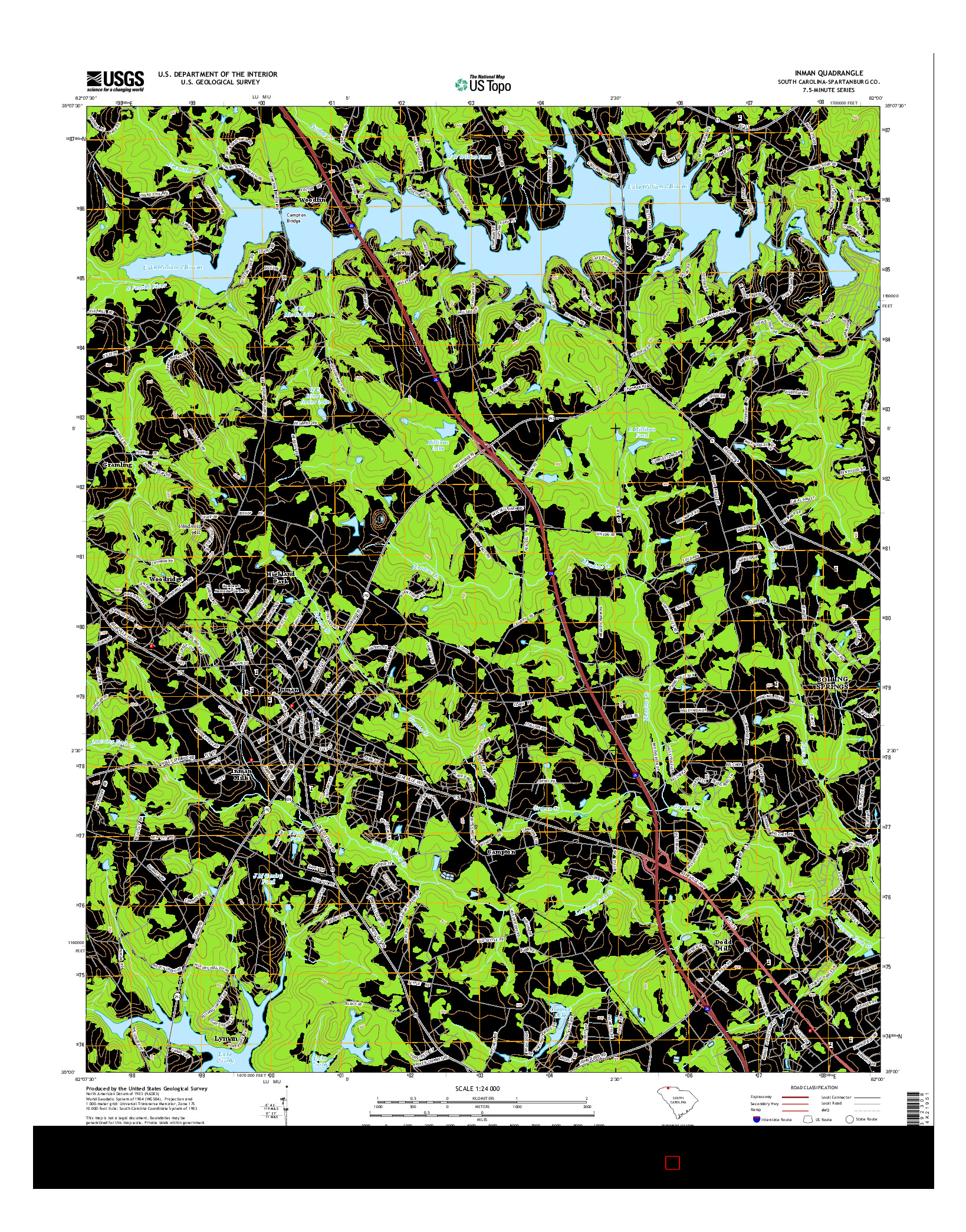 USGS US TOPO 7.5-MINUTE MAP FOR INMAN, SC 2014