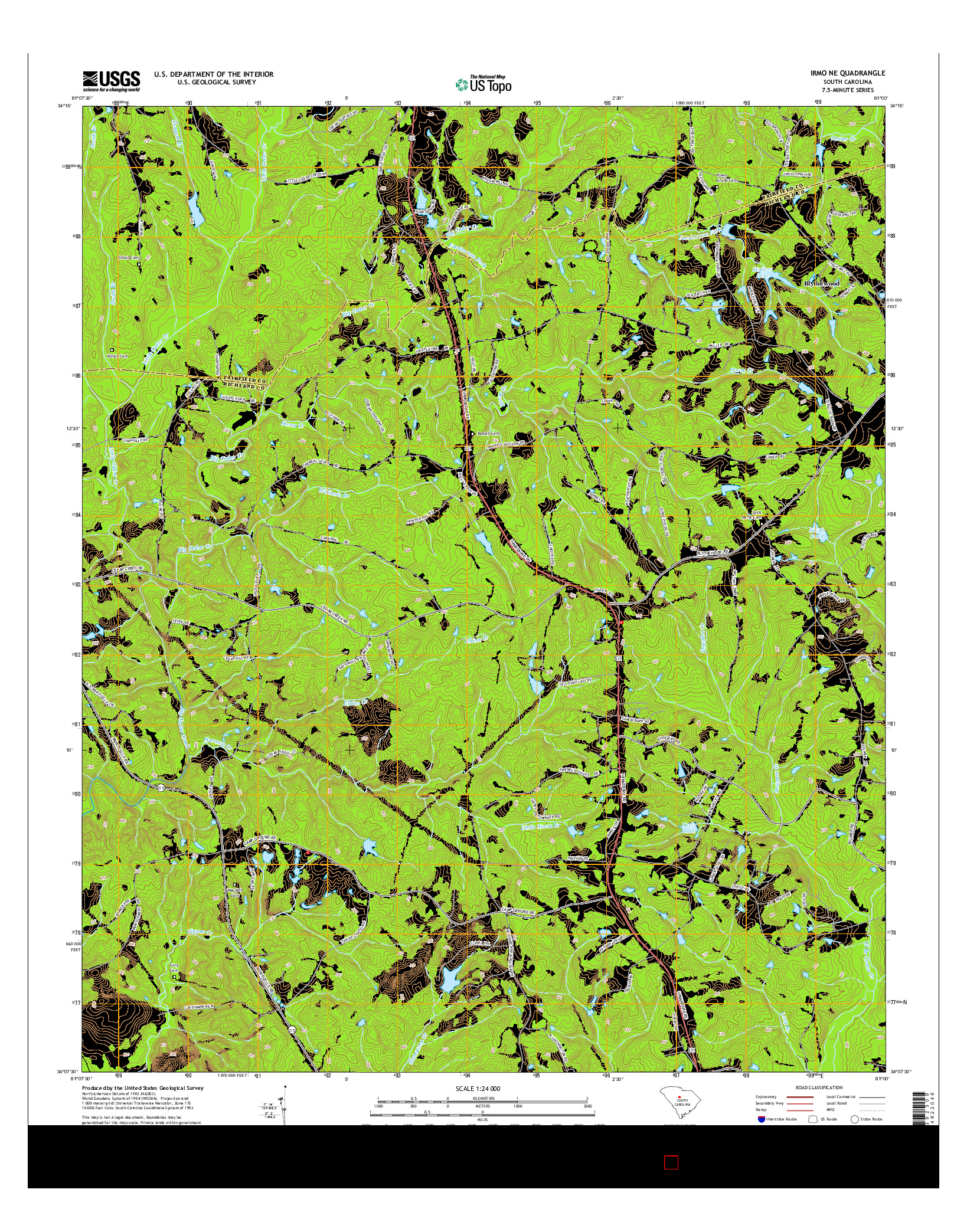 USGS US TOPO 7.5-MINUTE MAP FOR IRMO NE, SC 2014