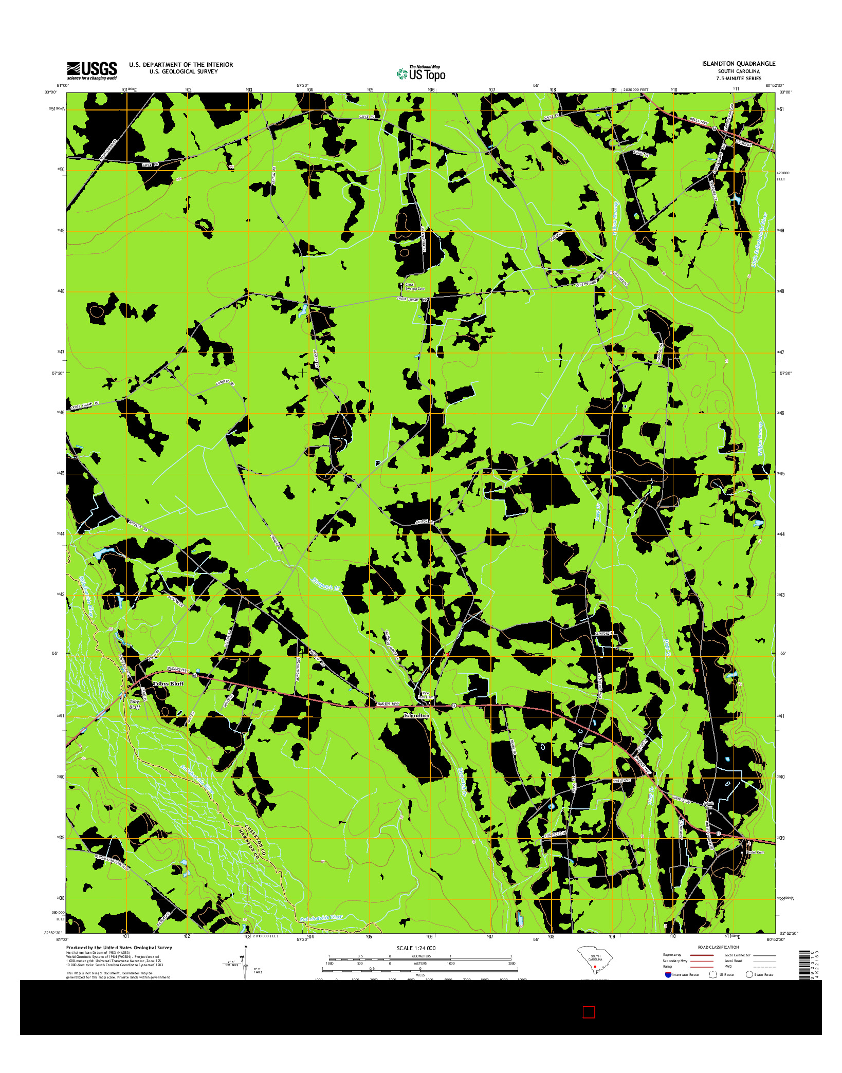 USGS US TOPO 7.5-MINUTE MAP FOR ISLANDTON, SC 2014