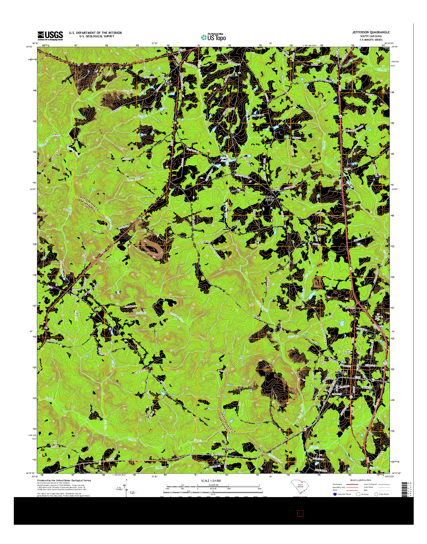 USGS US TOPO 7.5-MINUTE MAP FOR JEFFERSON, SC 2014