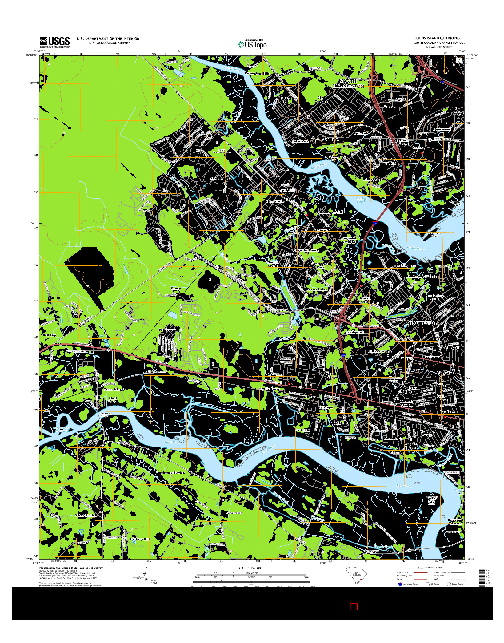 USGS US TOPO 7.5-MINUTE MAP FOR JOHNS ISLAND, SC 2014
