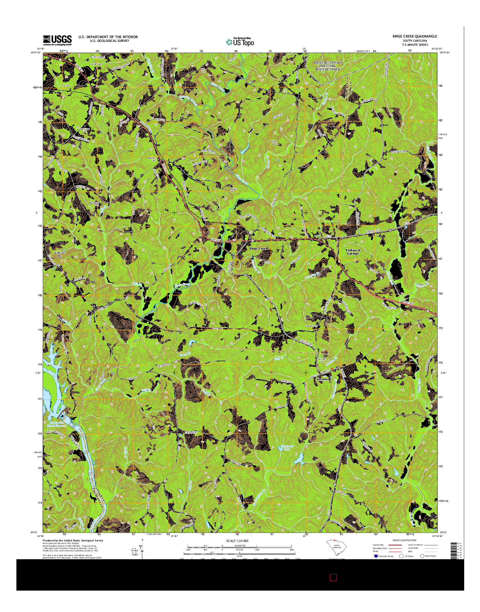 USGS US TOPO 7.5-MINUTE MAP FOR KINGS CREEK, SC 2014