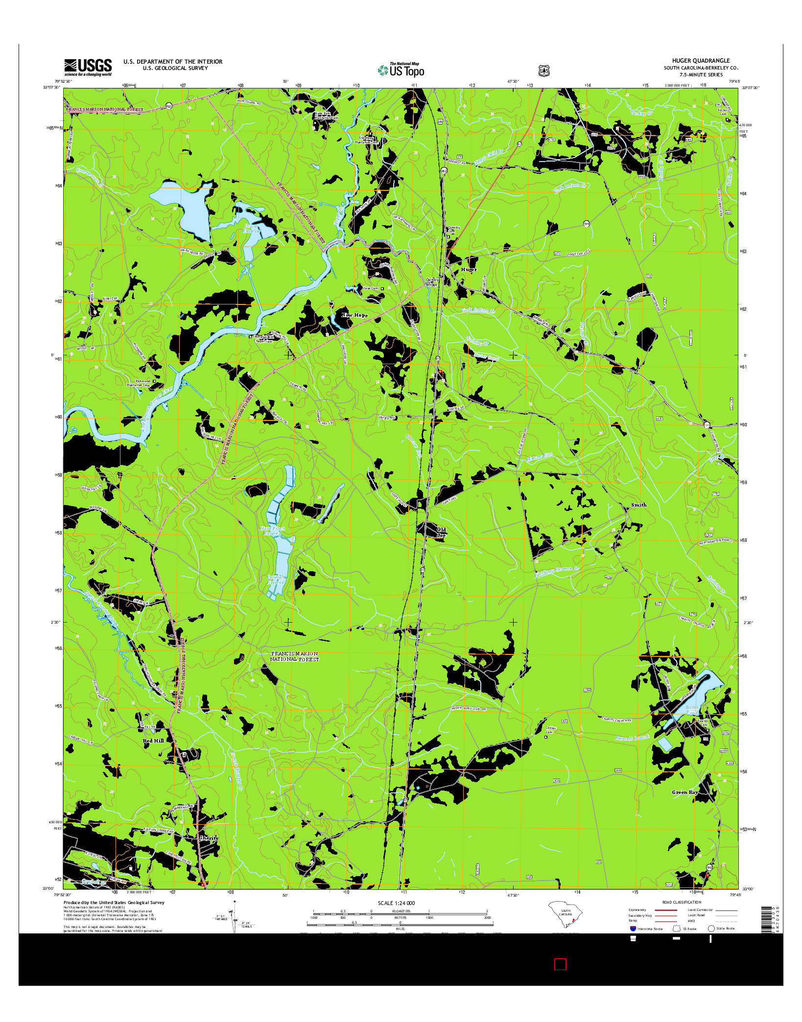 USGS US TOPO 7.5-MINUTE MAP FOR HUGER, SC 2014