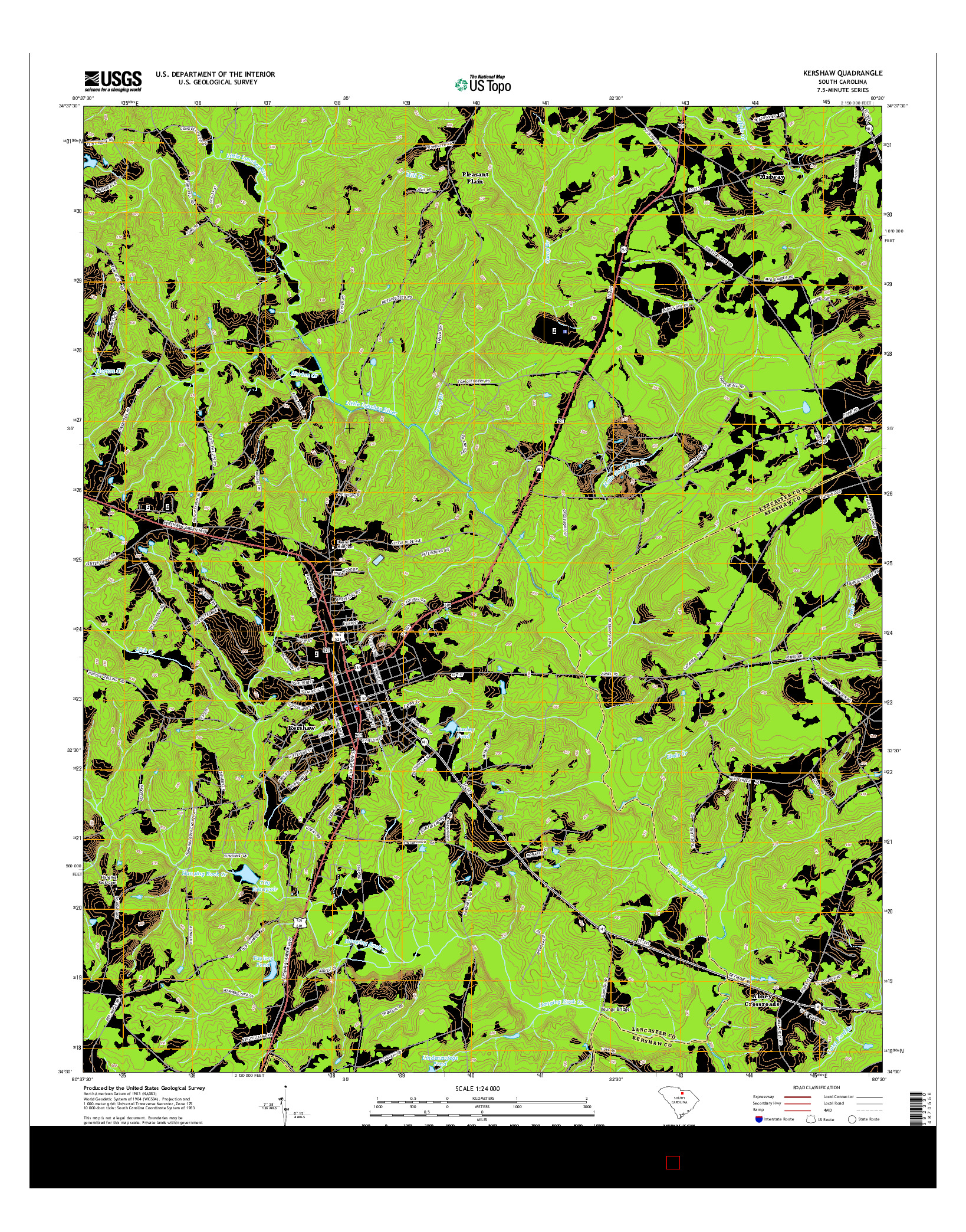 USGS US TOPO 7.5-MINUTE MAP FOR KERSHAW, SC 2014